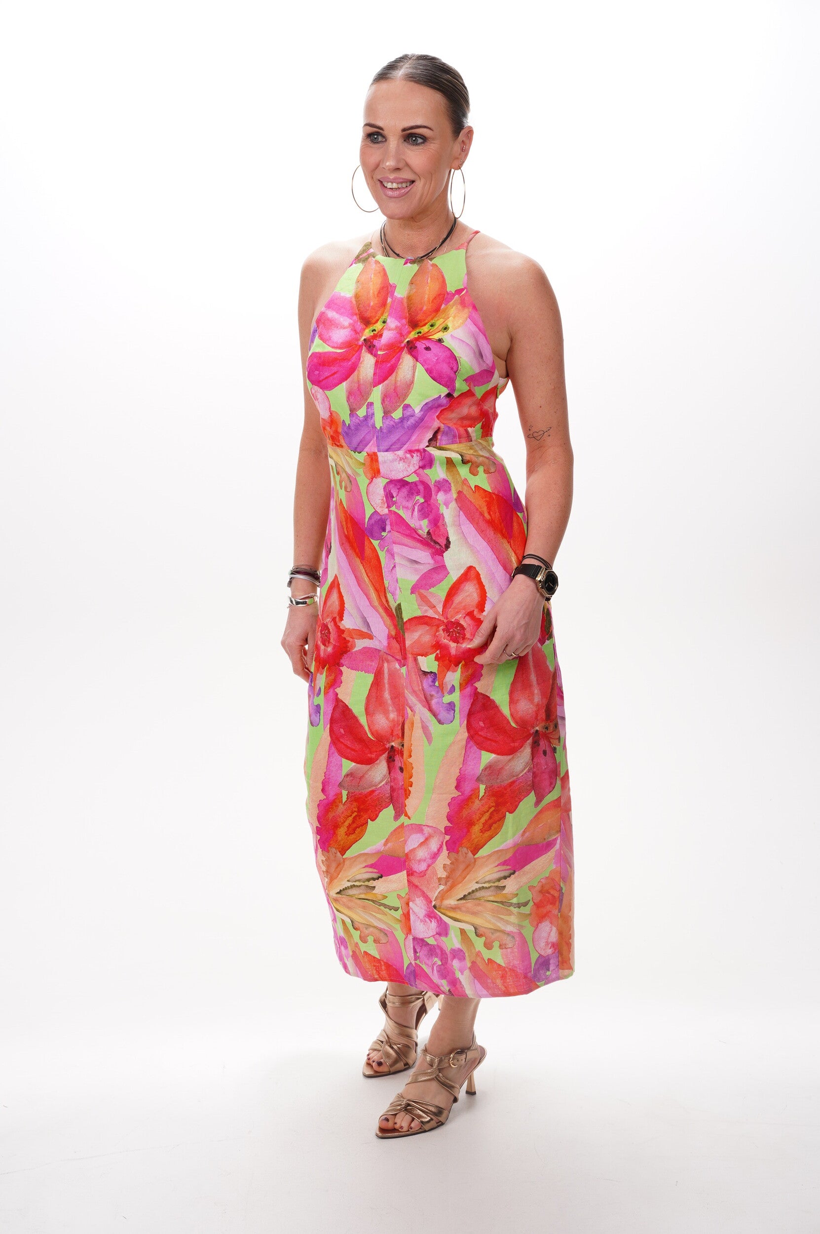 FARM RIO Dress Artsy flora green sleeveless midi