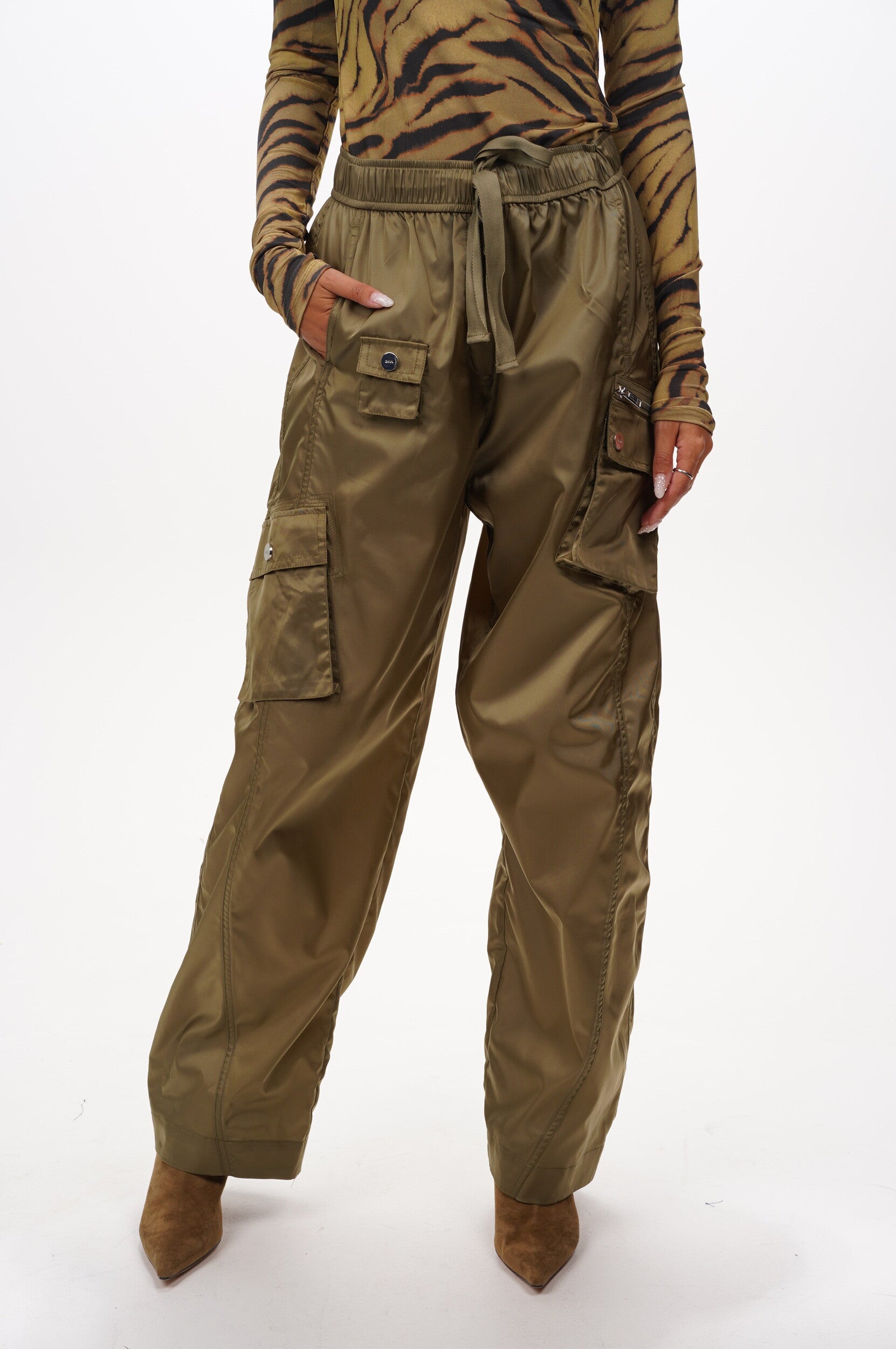 GANNI Trousers Duchesse nylon oversized elasticated
