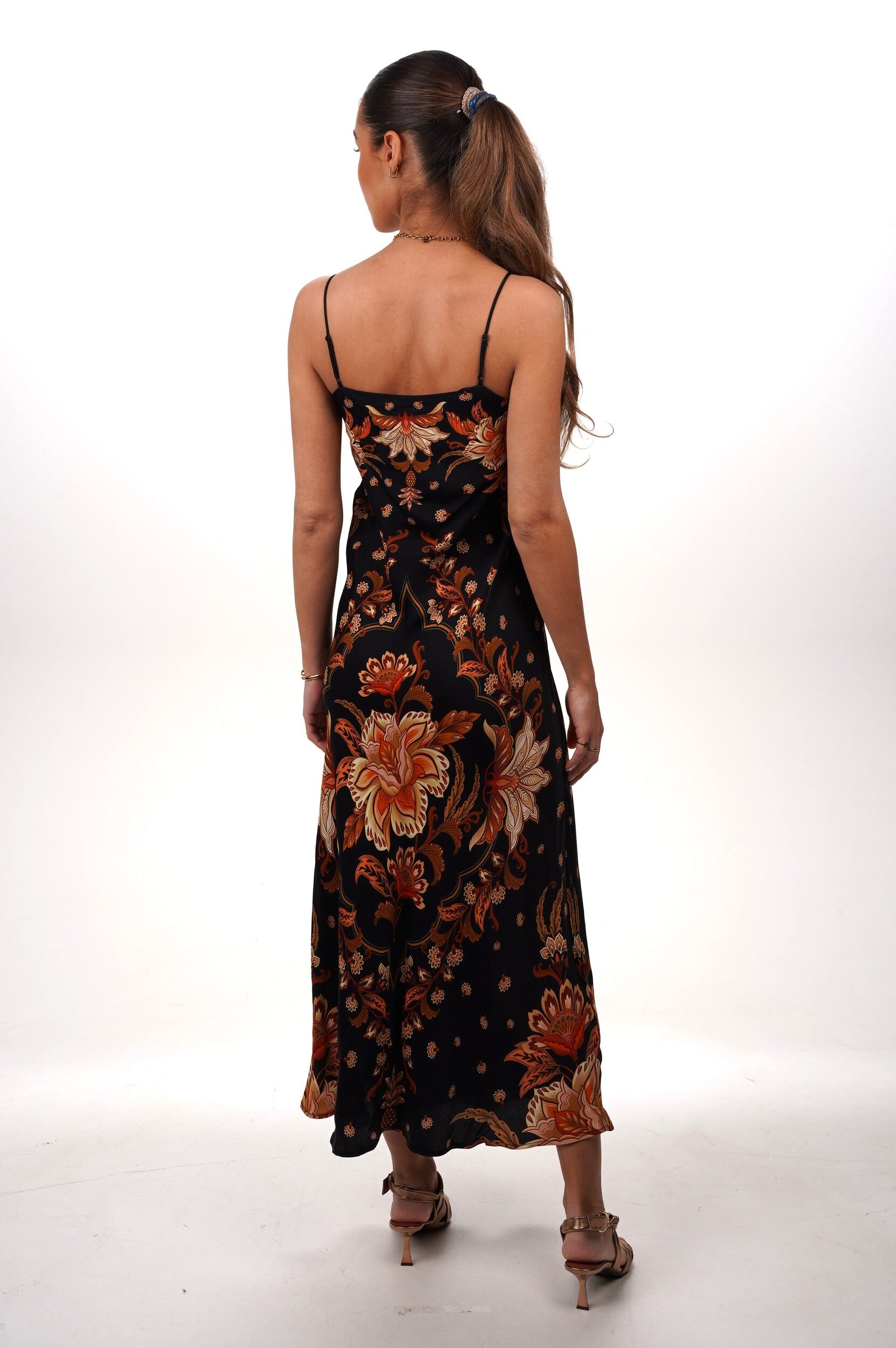 FARM RIO Dress Majestic garden black slip