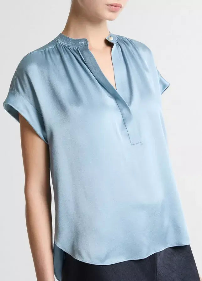 VINCE Blouse Gathered NK CAP SLV