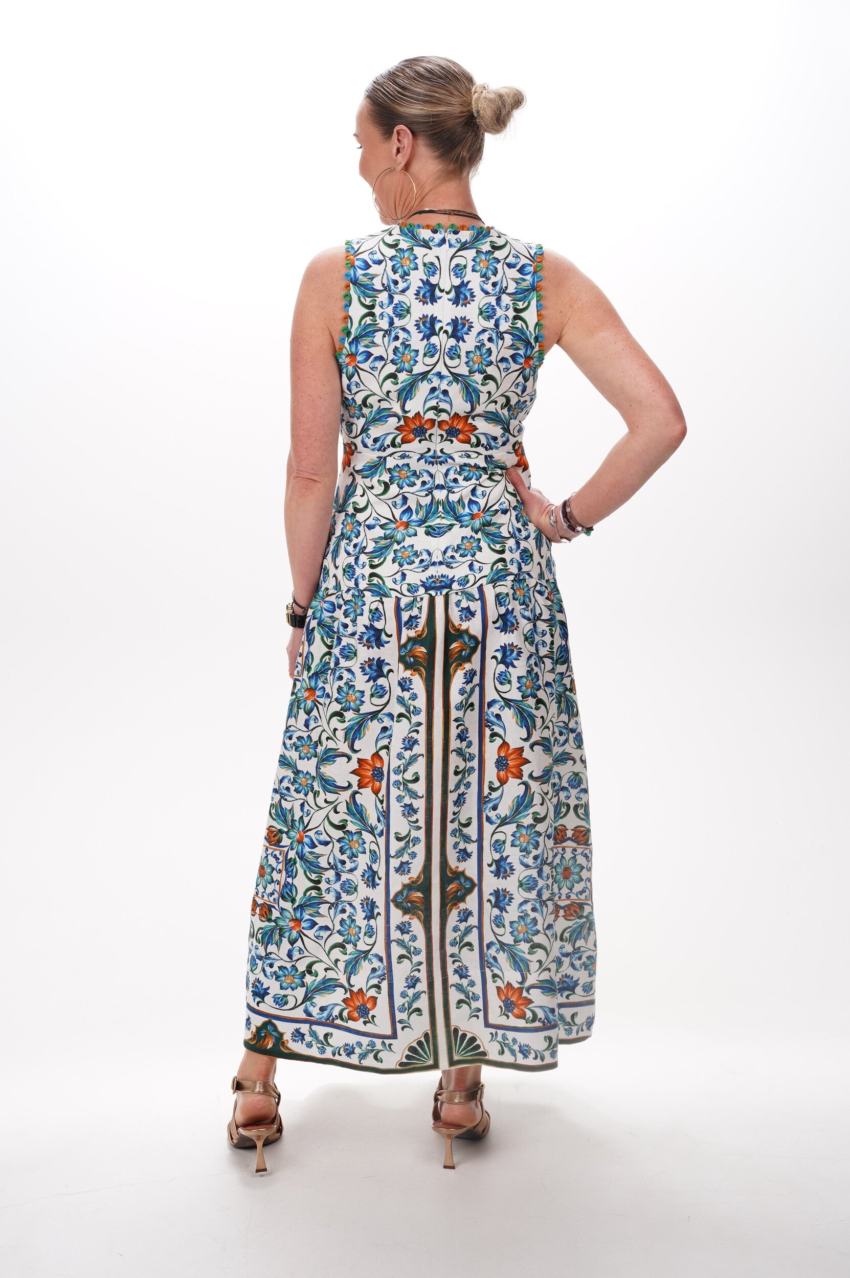 FARM RIO Dress Flora tile off-white midi