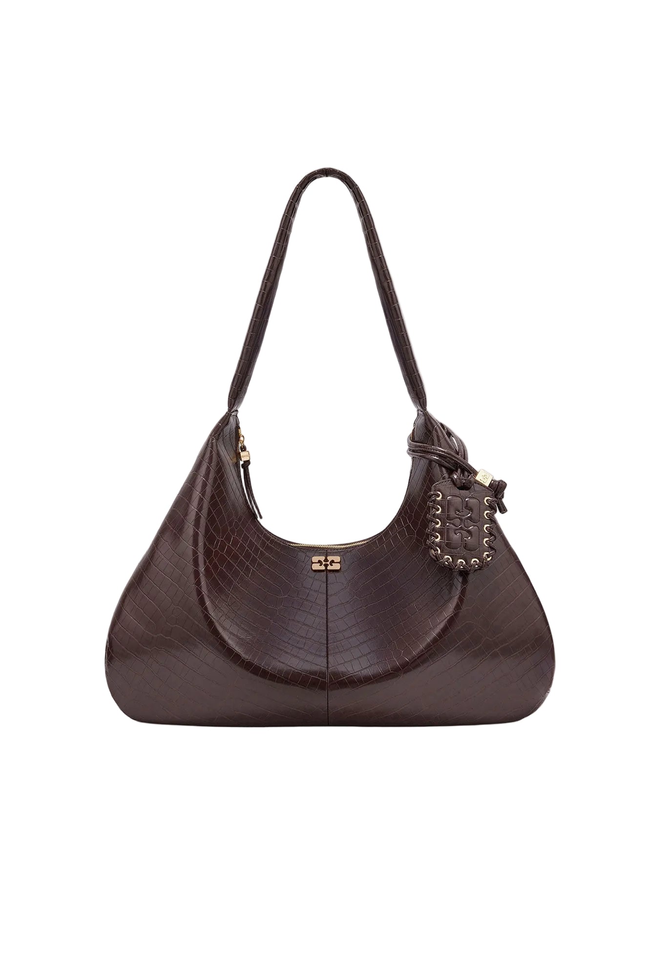 GANNI Bag Hobo medium croco chocolate fondant