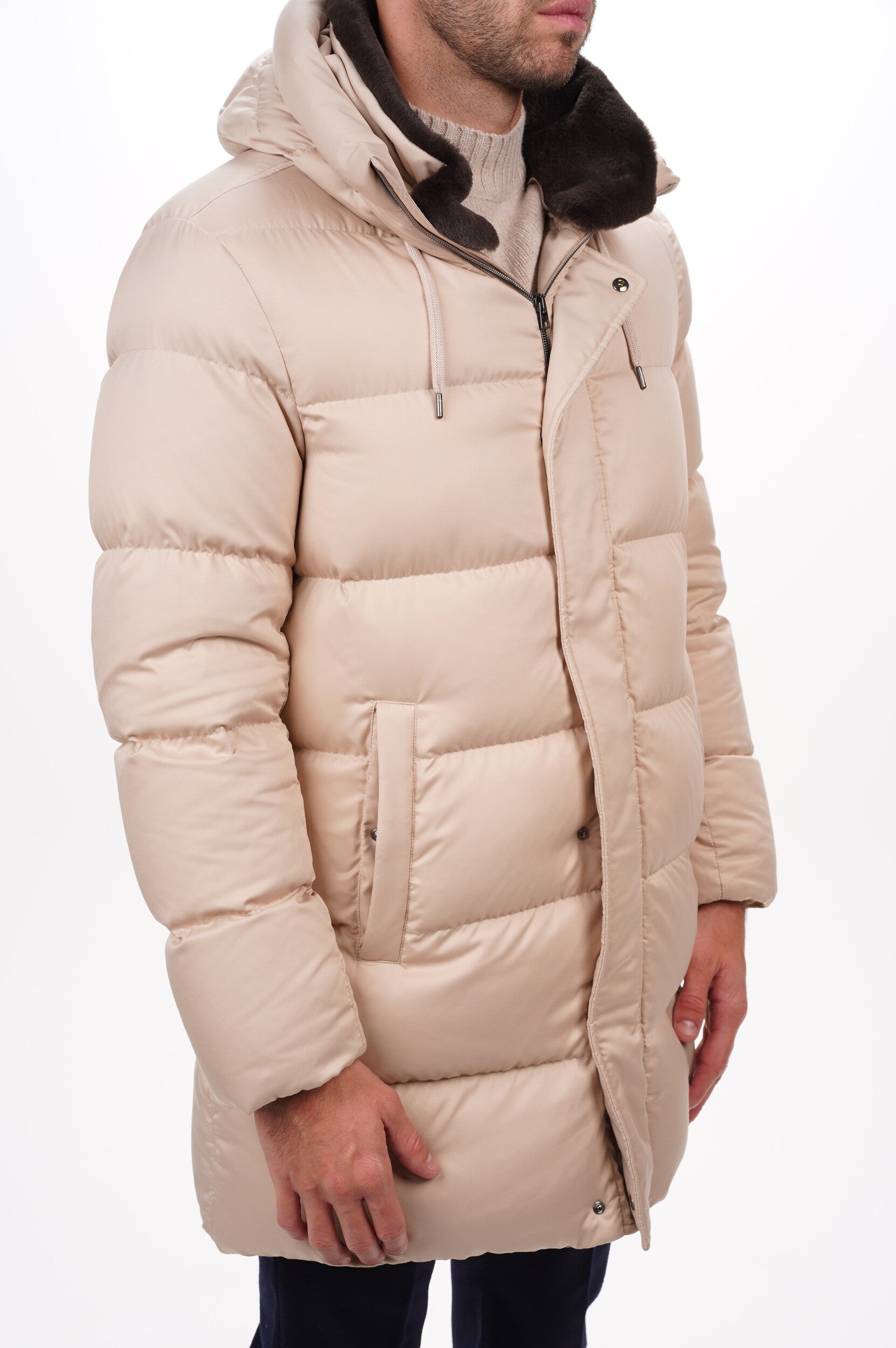HERNO Coat Men's Woven Half Coat Beige