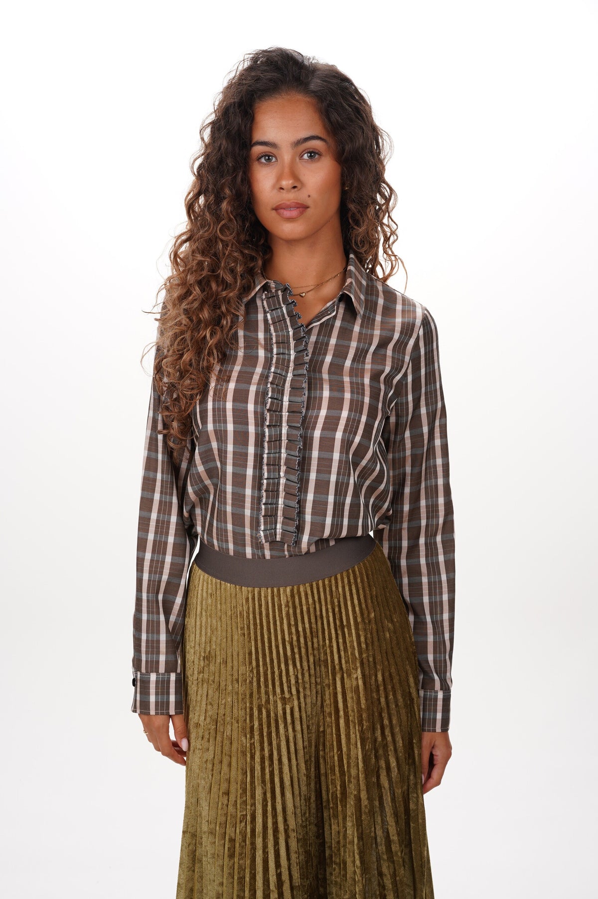FORTE FORTE Blouse Tartan light voile with rouches