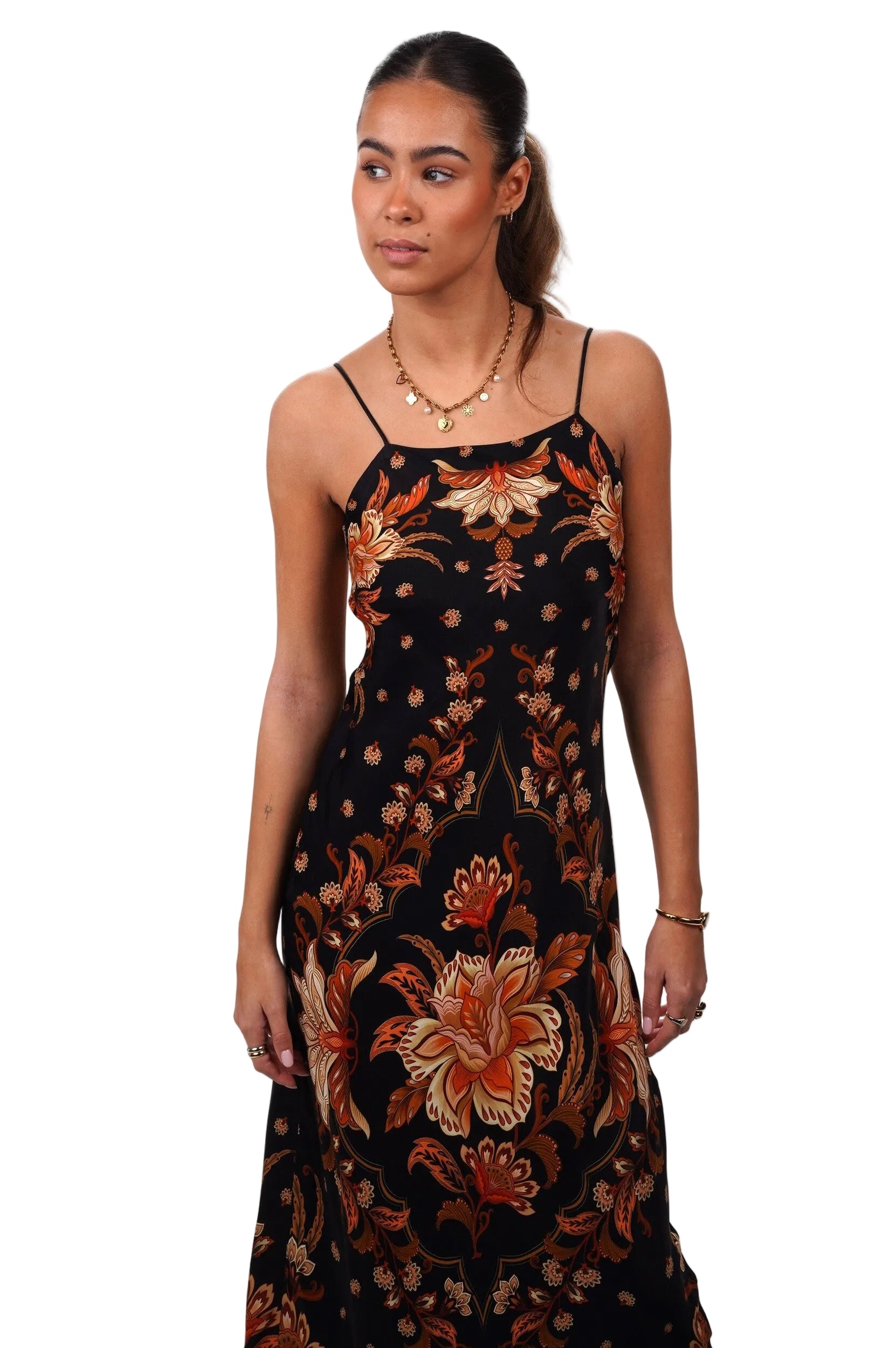 FARM RIO Dress Majestic garden black slip