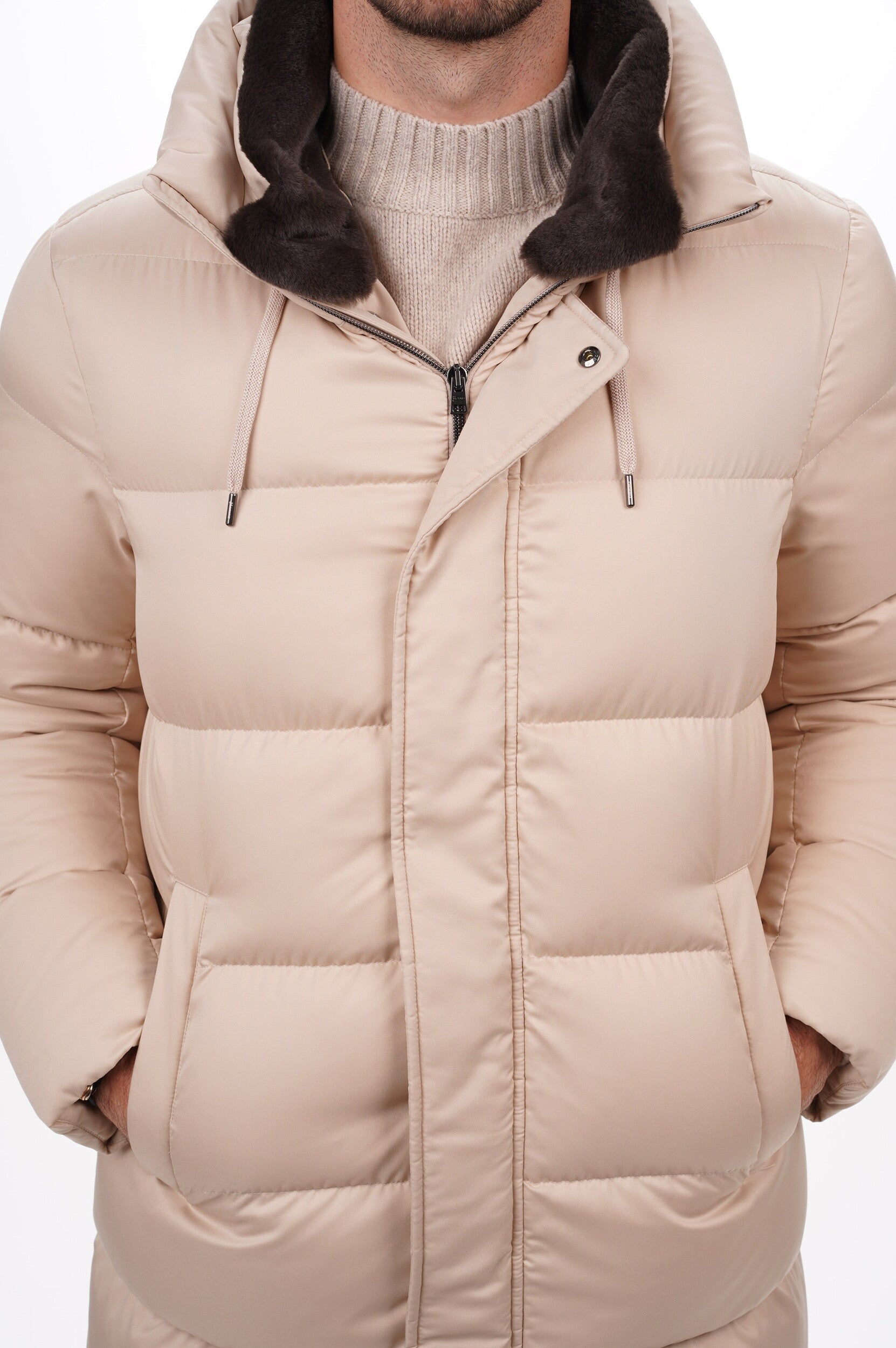 HERNO Coat Men's Woven Half Coat Beige