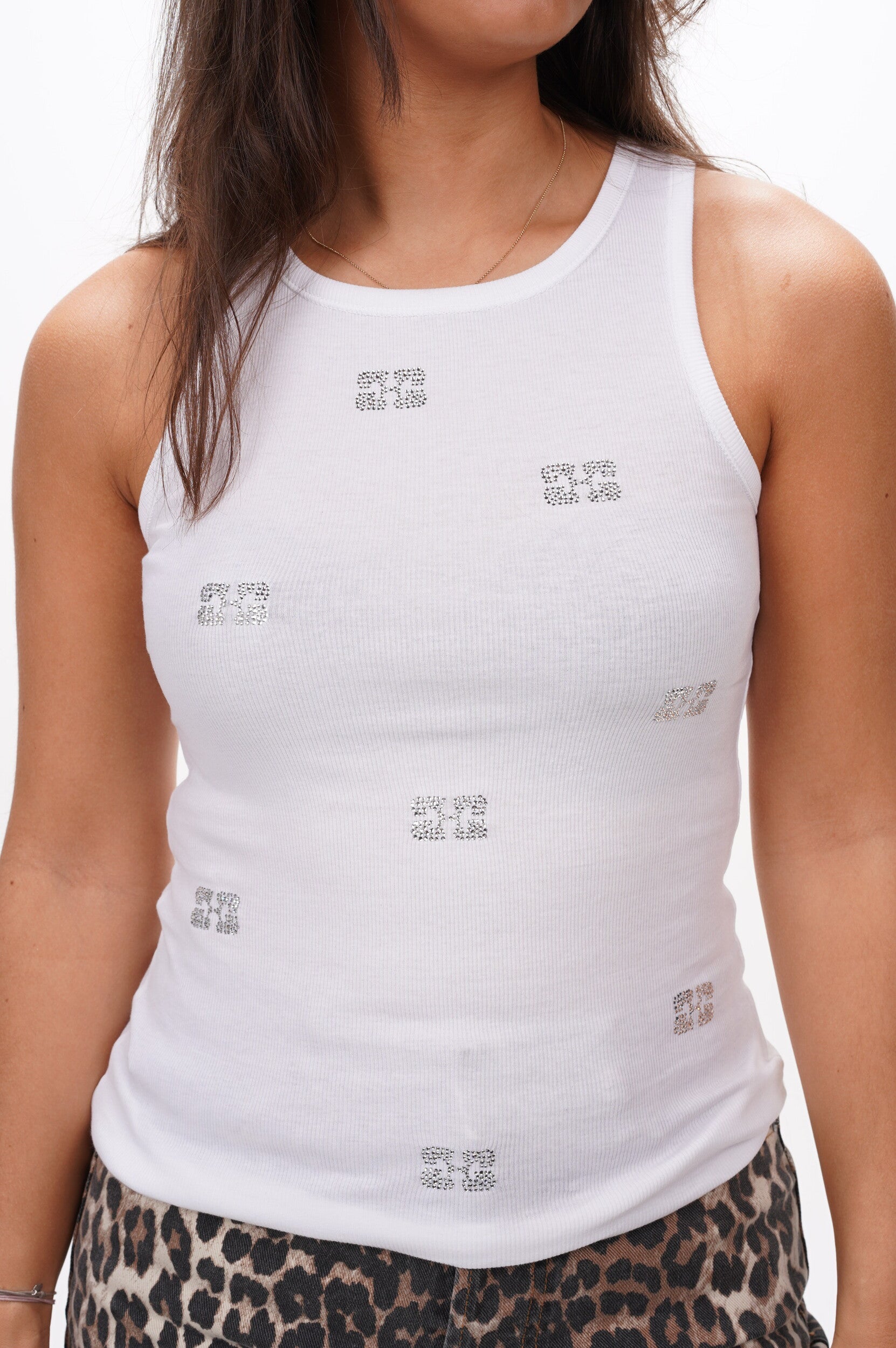 GANNI Top Rhinestone butterfly tank top