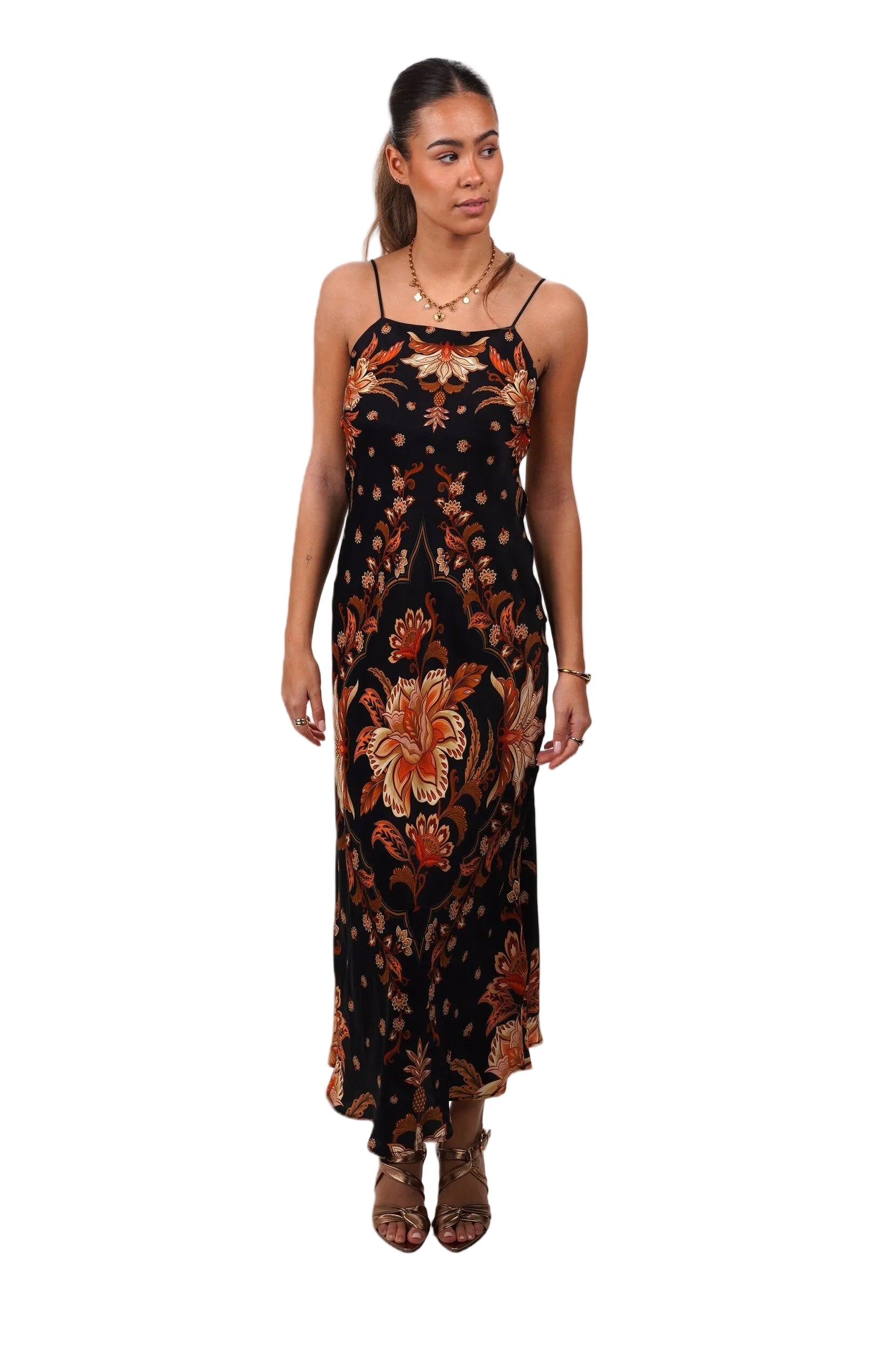 FARM RIO Dress Majestic garden black slip