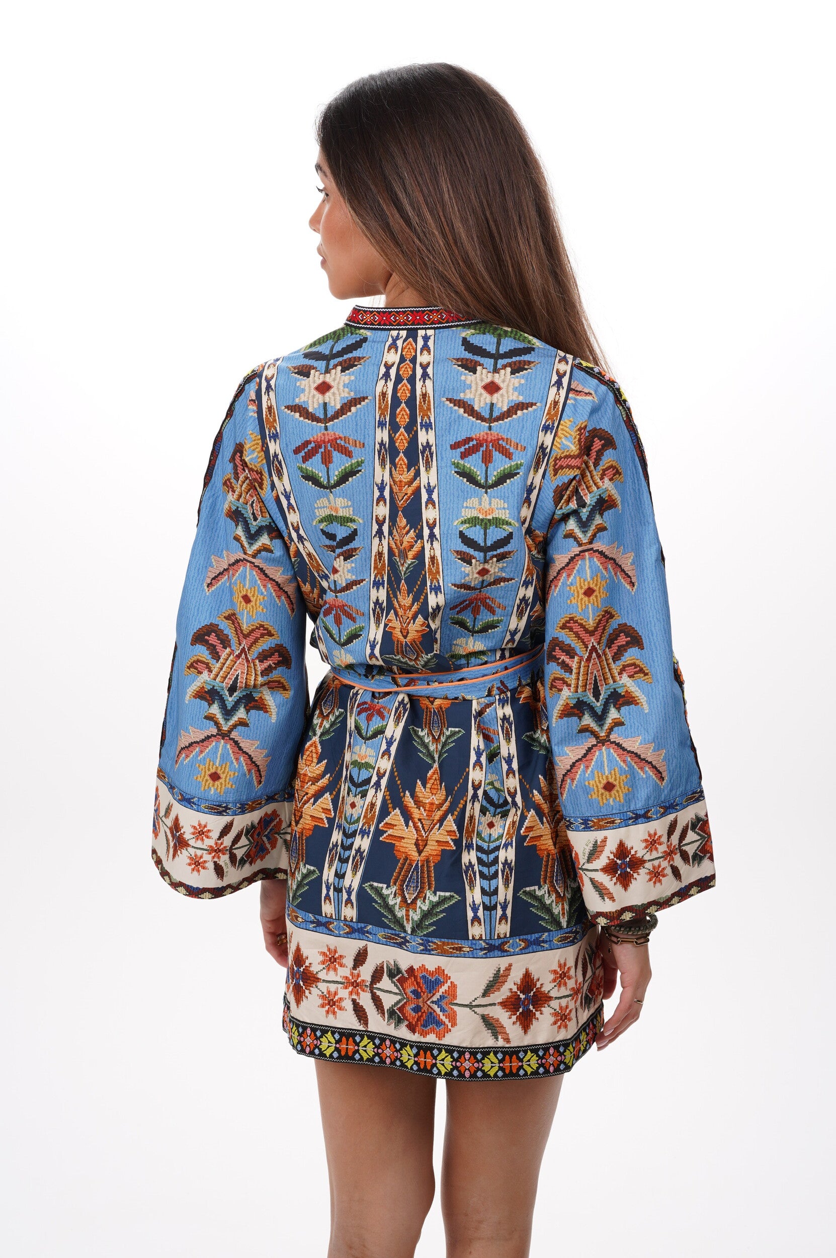 FARM RIO Dress Embroidered tapestry blue mini
