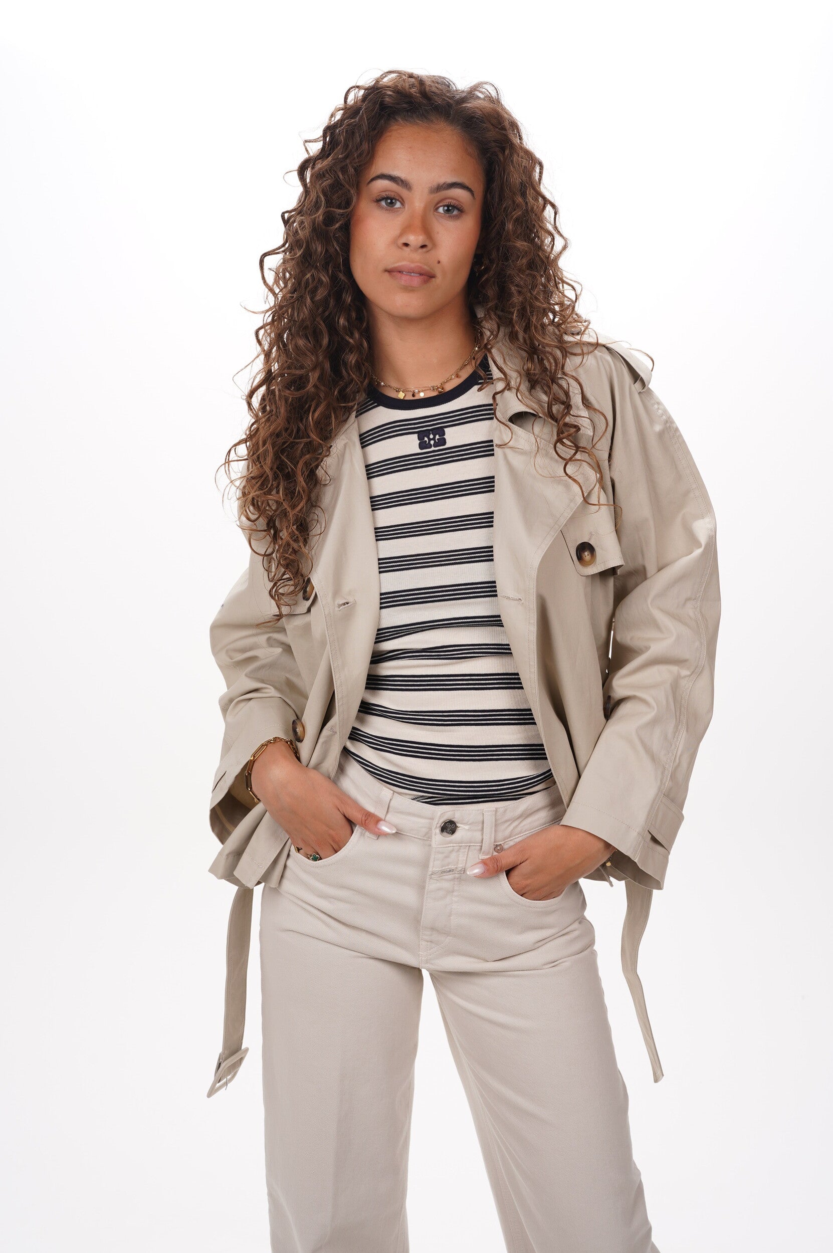 GANNI Top Striped Soft Cotton Rib