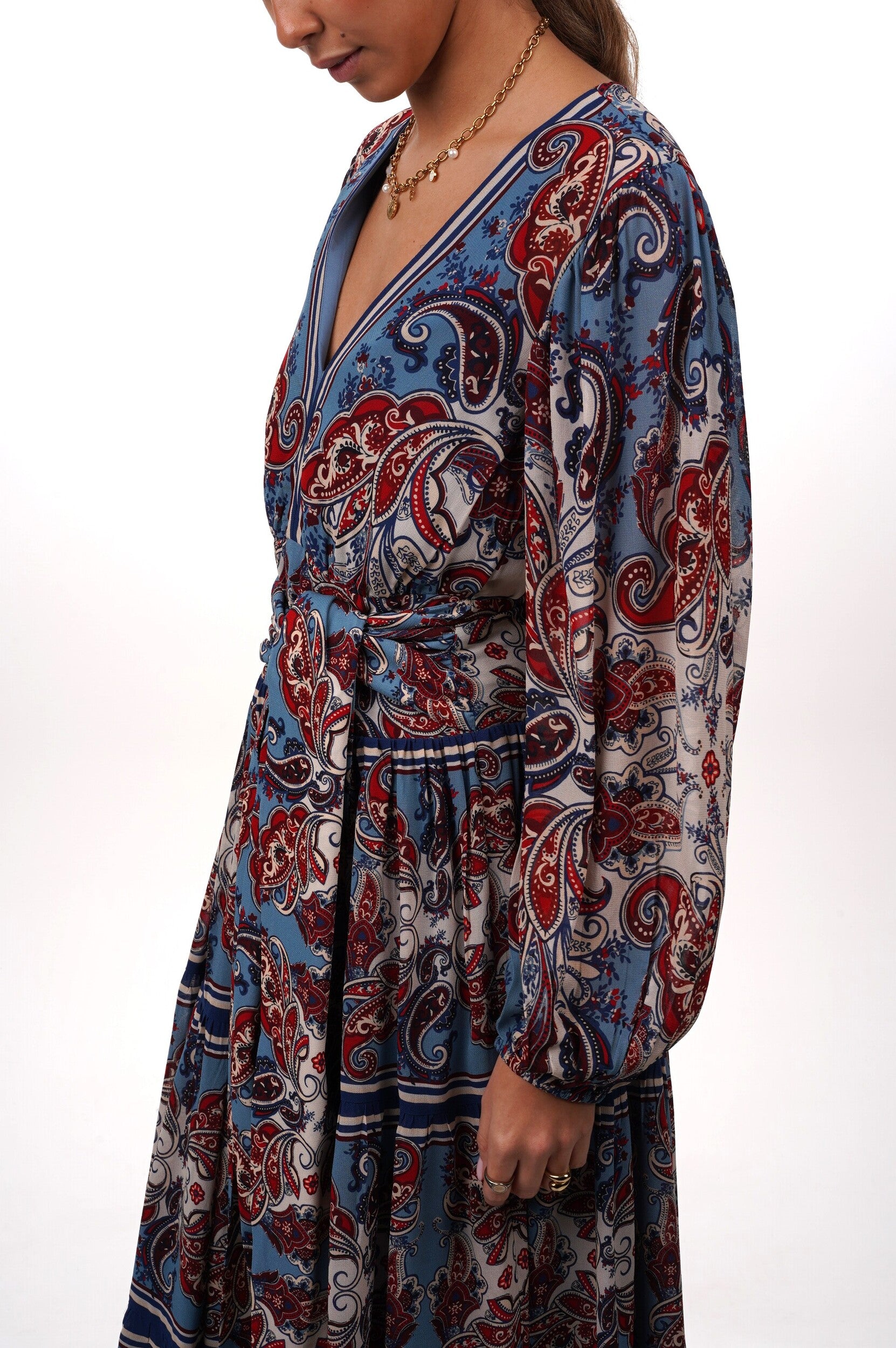 FARM RIO Dress Paisley scarf cream long sleeve maxi