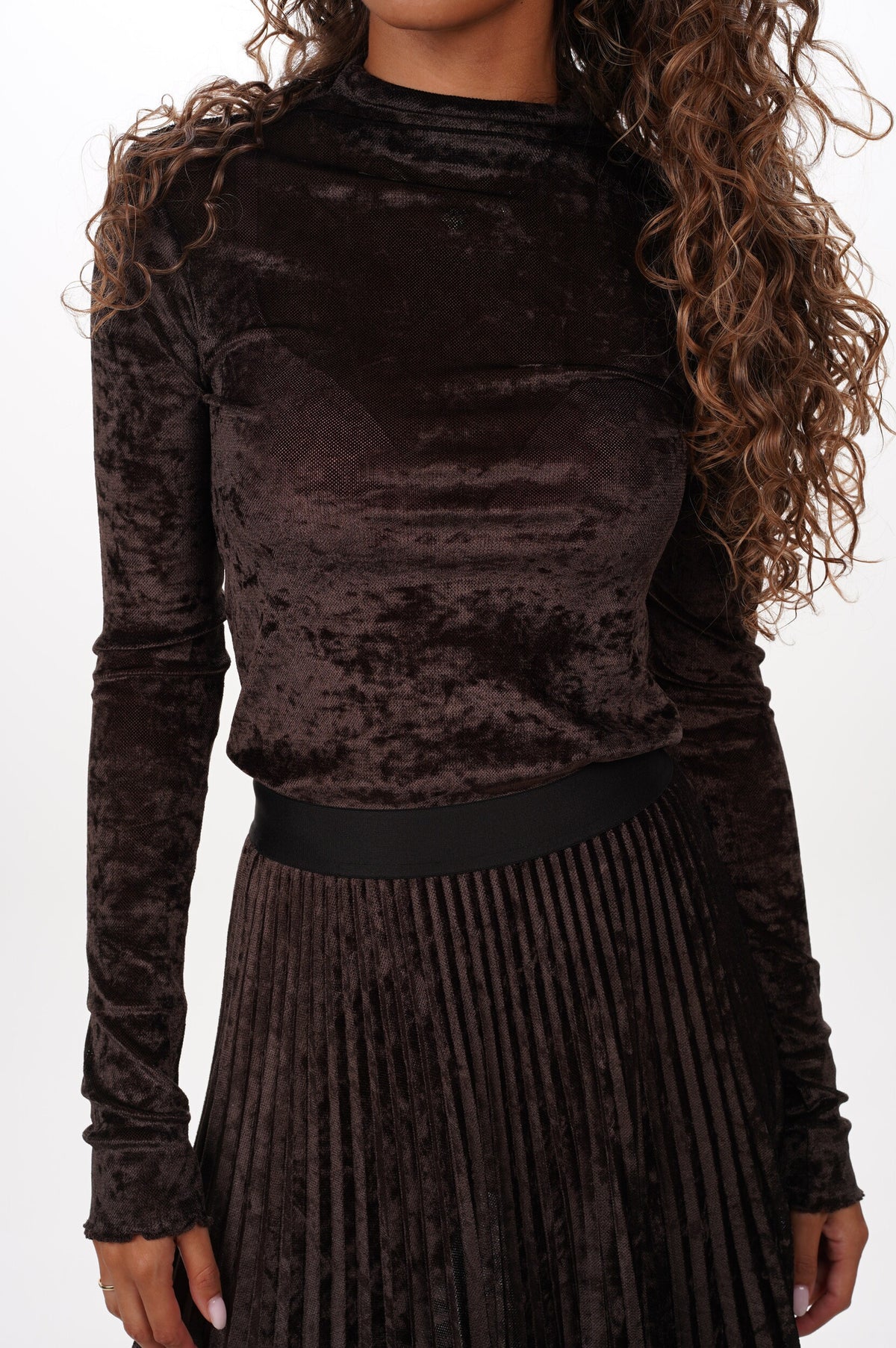 FORTE FORTE Top Flocked stretch tulle turtleneck