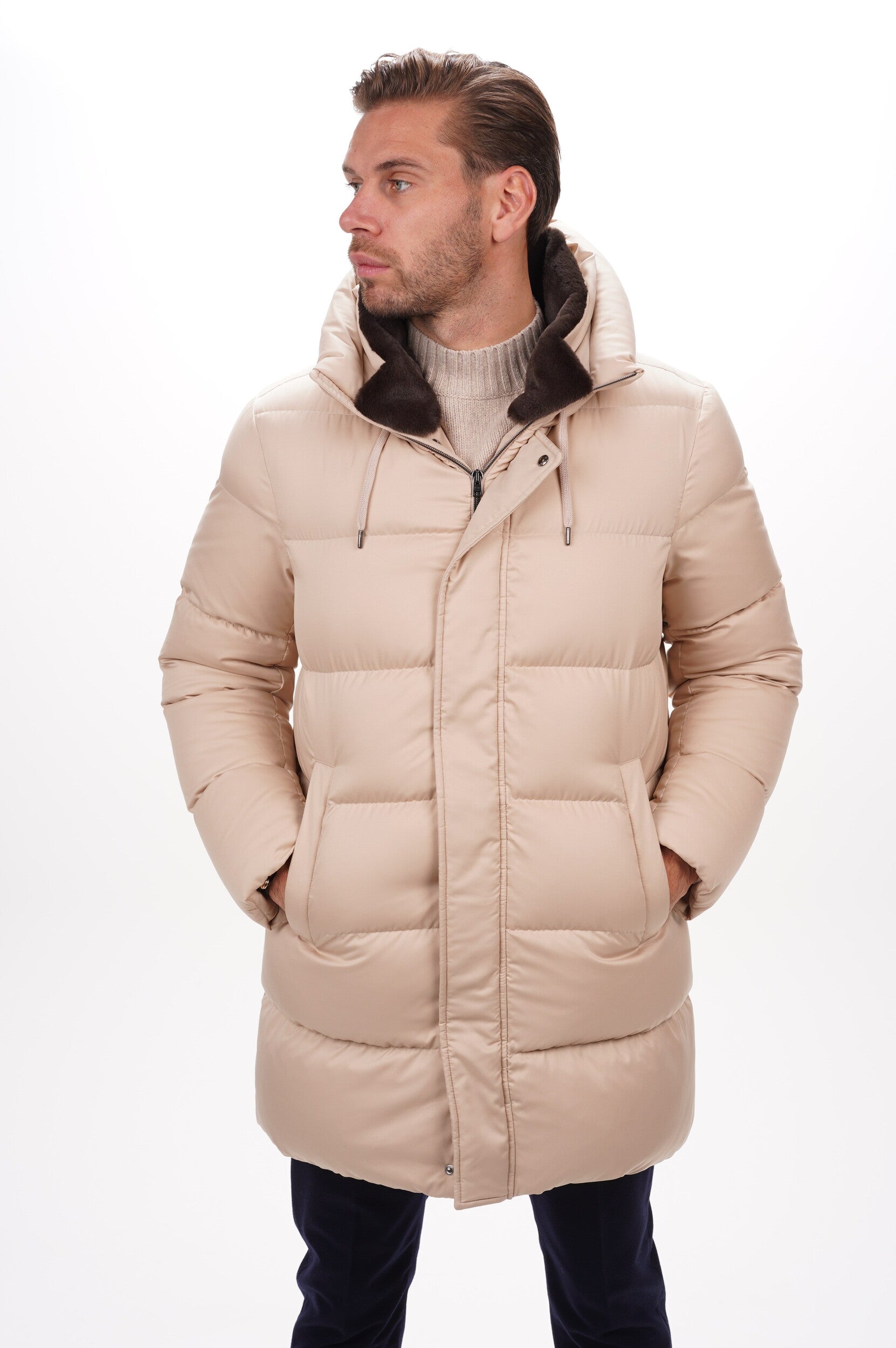HERNO Coat Men's Woven Half Coat Beige