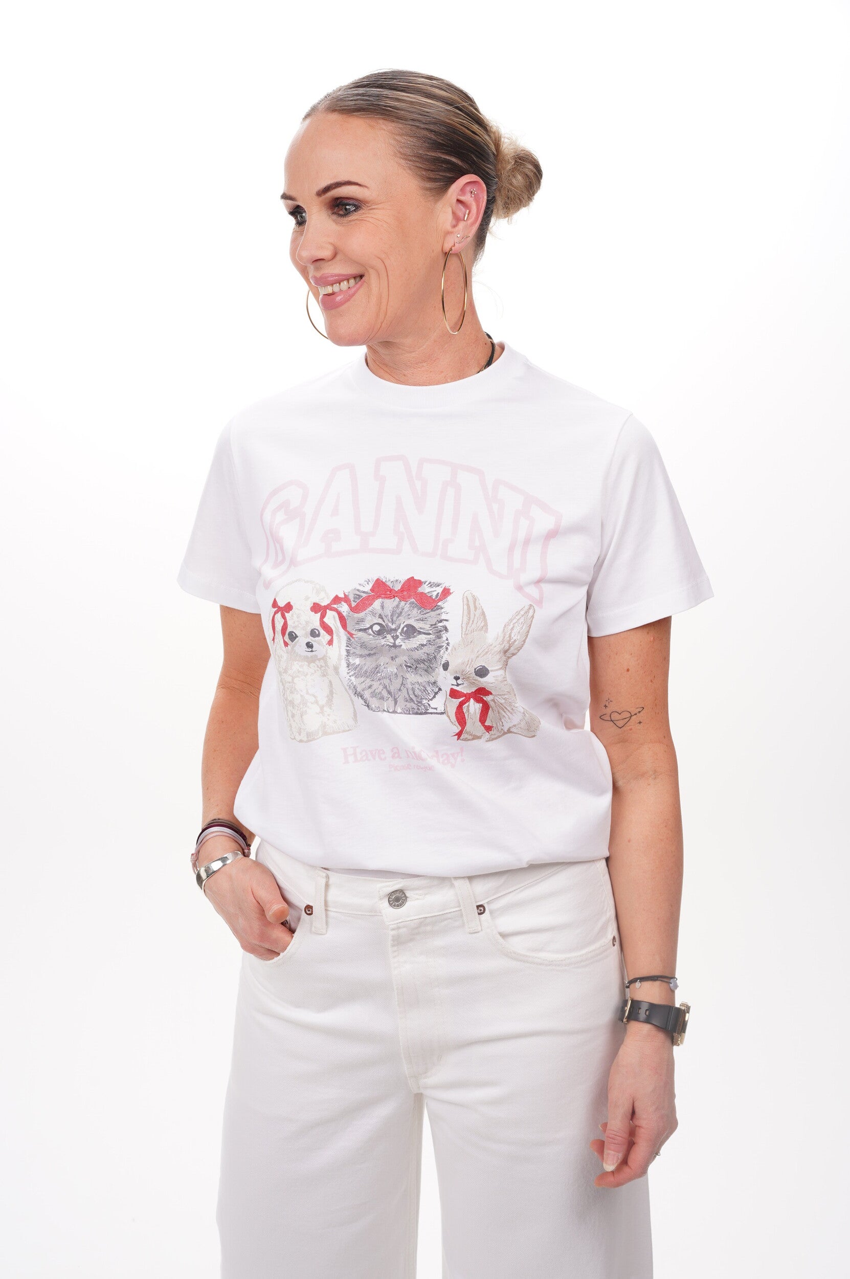 GANNI T Shirt Basic cotton jersey cute animals