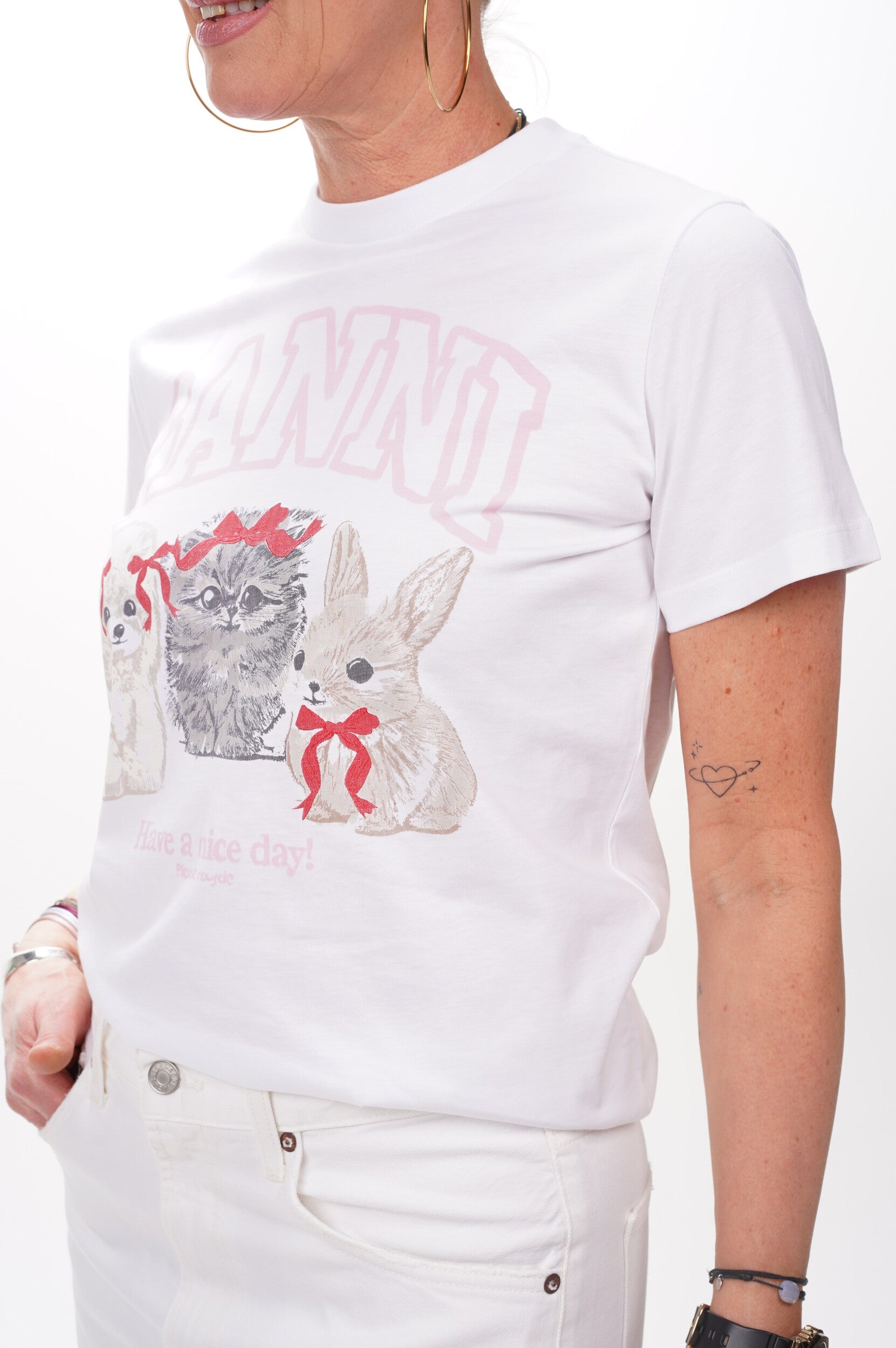 GANNI T Shirt Basic cotton jersey cute animals