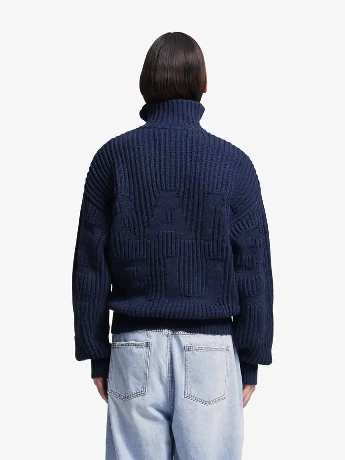 BRAMS FRUIT Pull Fisherman Quarter Zip Knit - Midnight Blue
