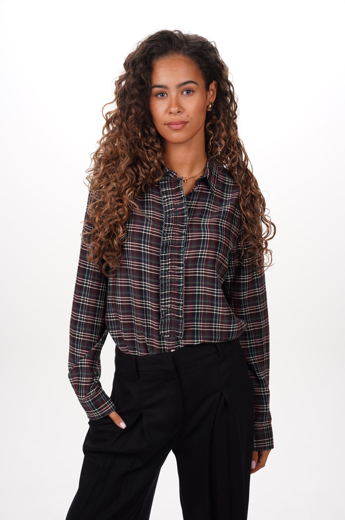 FORTE FORTE Blouse Tartan light voile with rouches