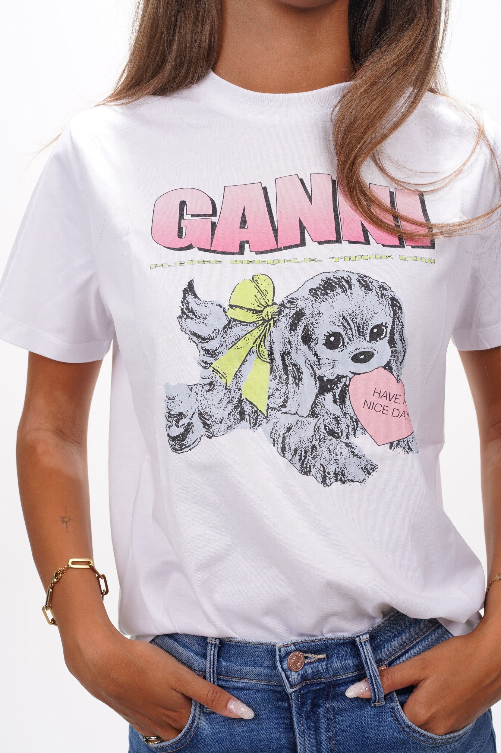 GANNI T Shirt Basic cotton jersey neon puppy