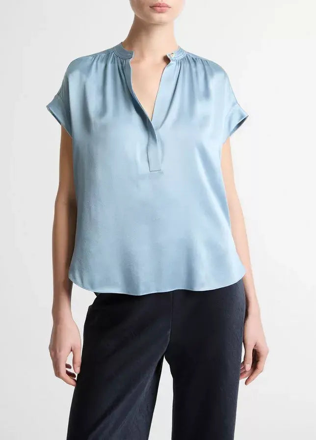 VINCE Blouse Gathered NK CAP SLV