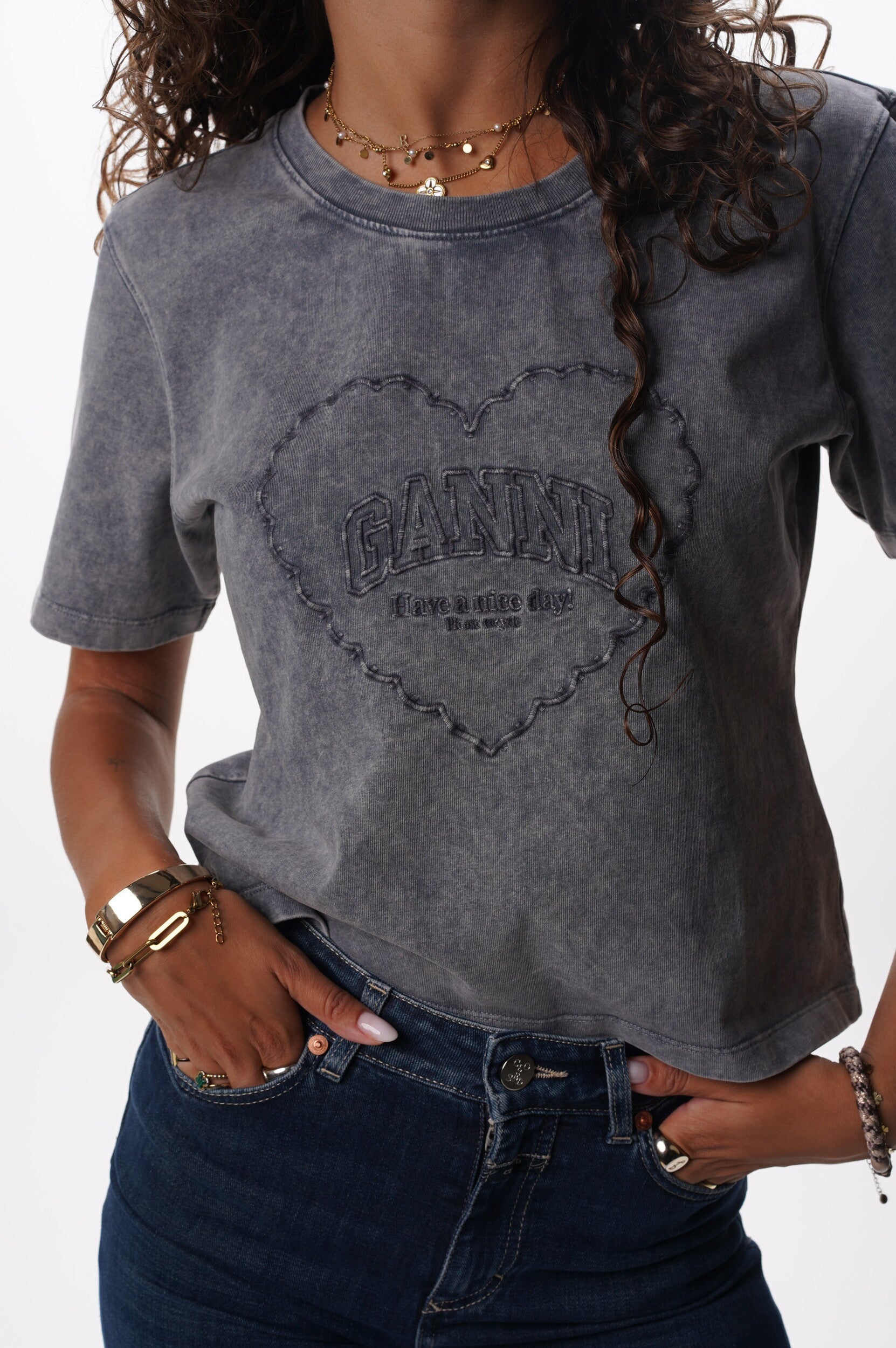 GANNI T Shirt Heavy cotton jersey heart small