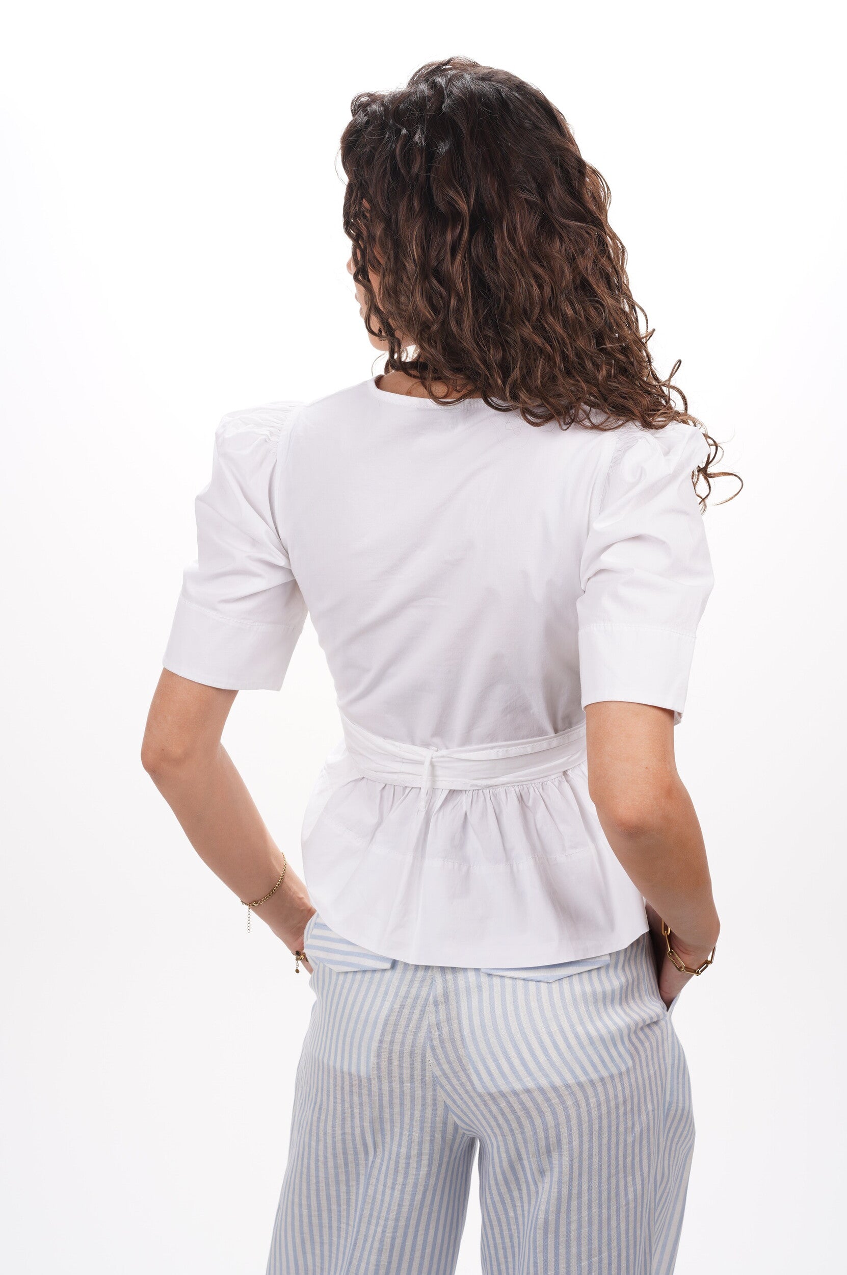 GANNI Blouse Washed Stretch Cotton Tie Strap