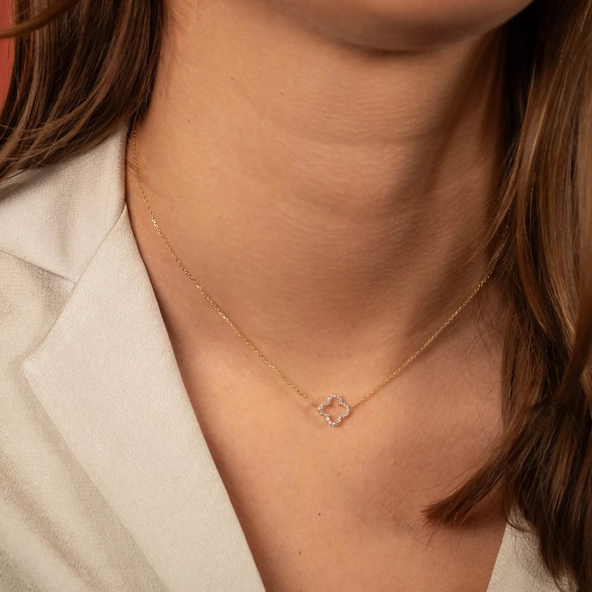 JUST FRANKY Jewelry Lucky Clover Diamonde necklace