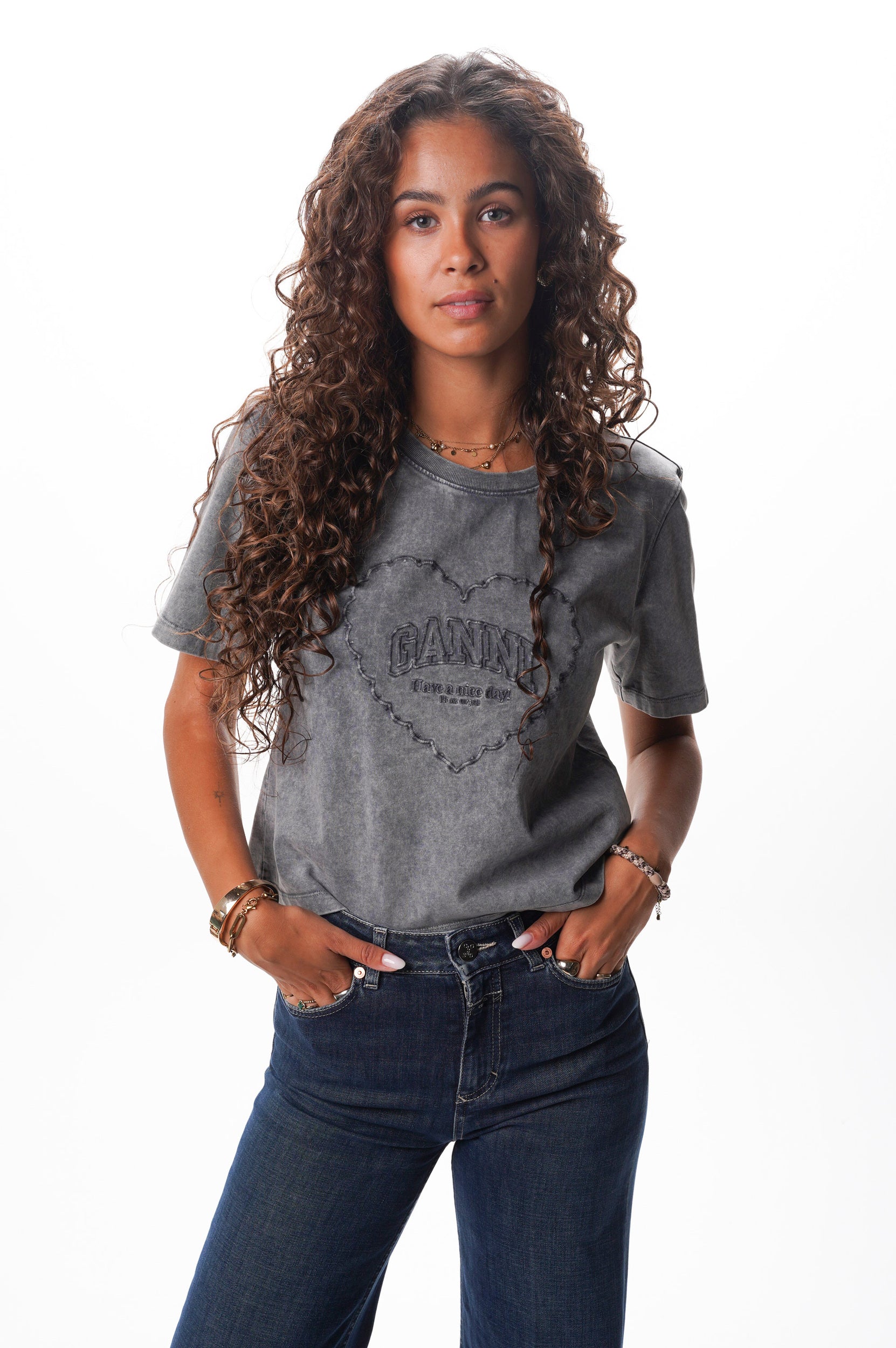 GANNI T Shirt Heavy cotton jersey heart small