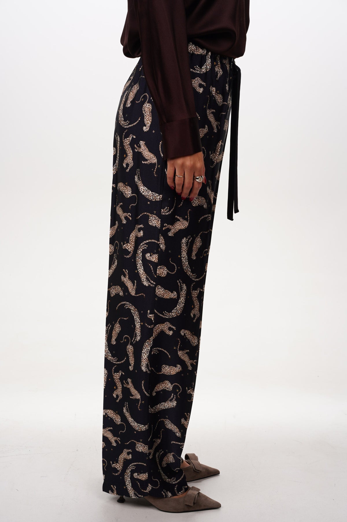 FORTE FORTE Trousers Royal leopard print satin drawstring