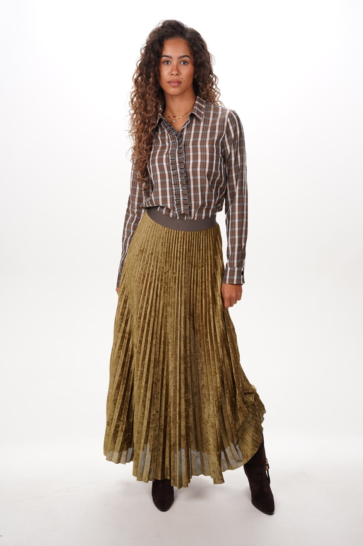 FORTE FORTE Blouse Tartan light voile with rouches
