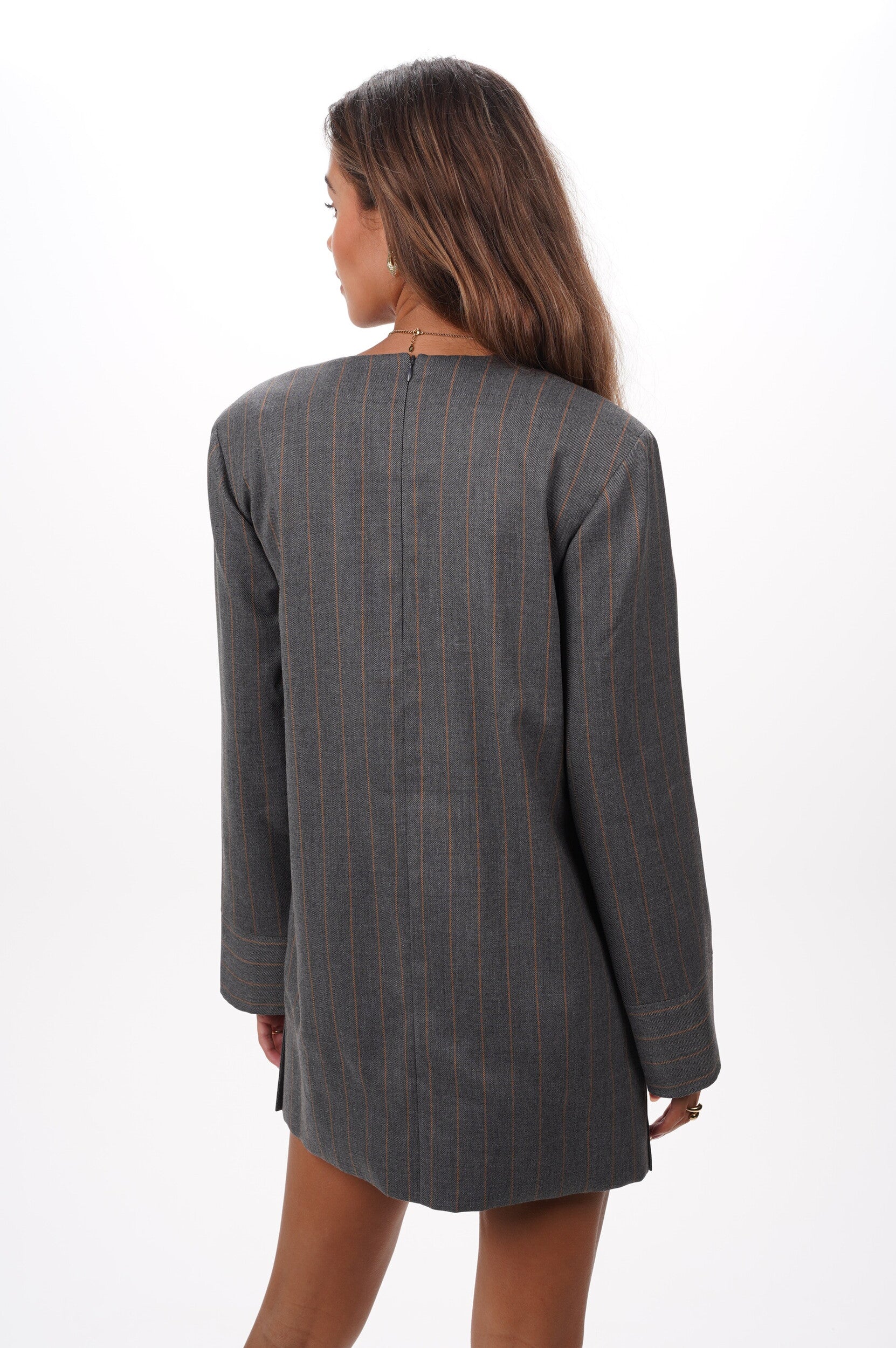 GANNI Dress Brushed wool stripe circle collar mini