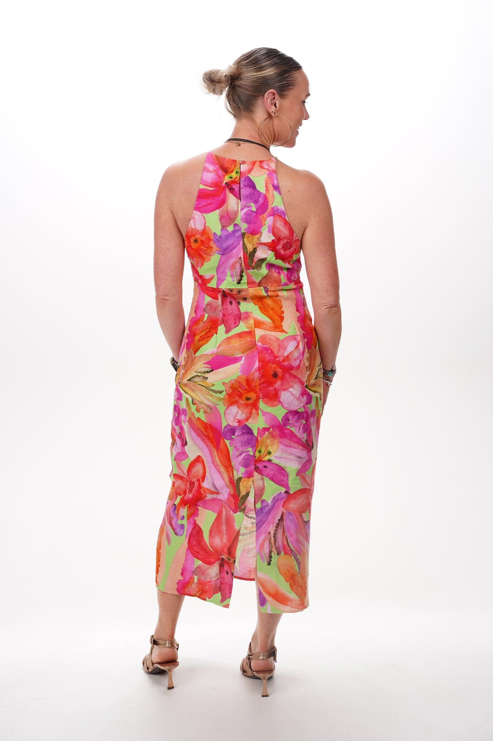 FARM RIO Dress Artsy flora green sleeveless midi