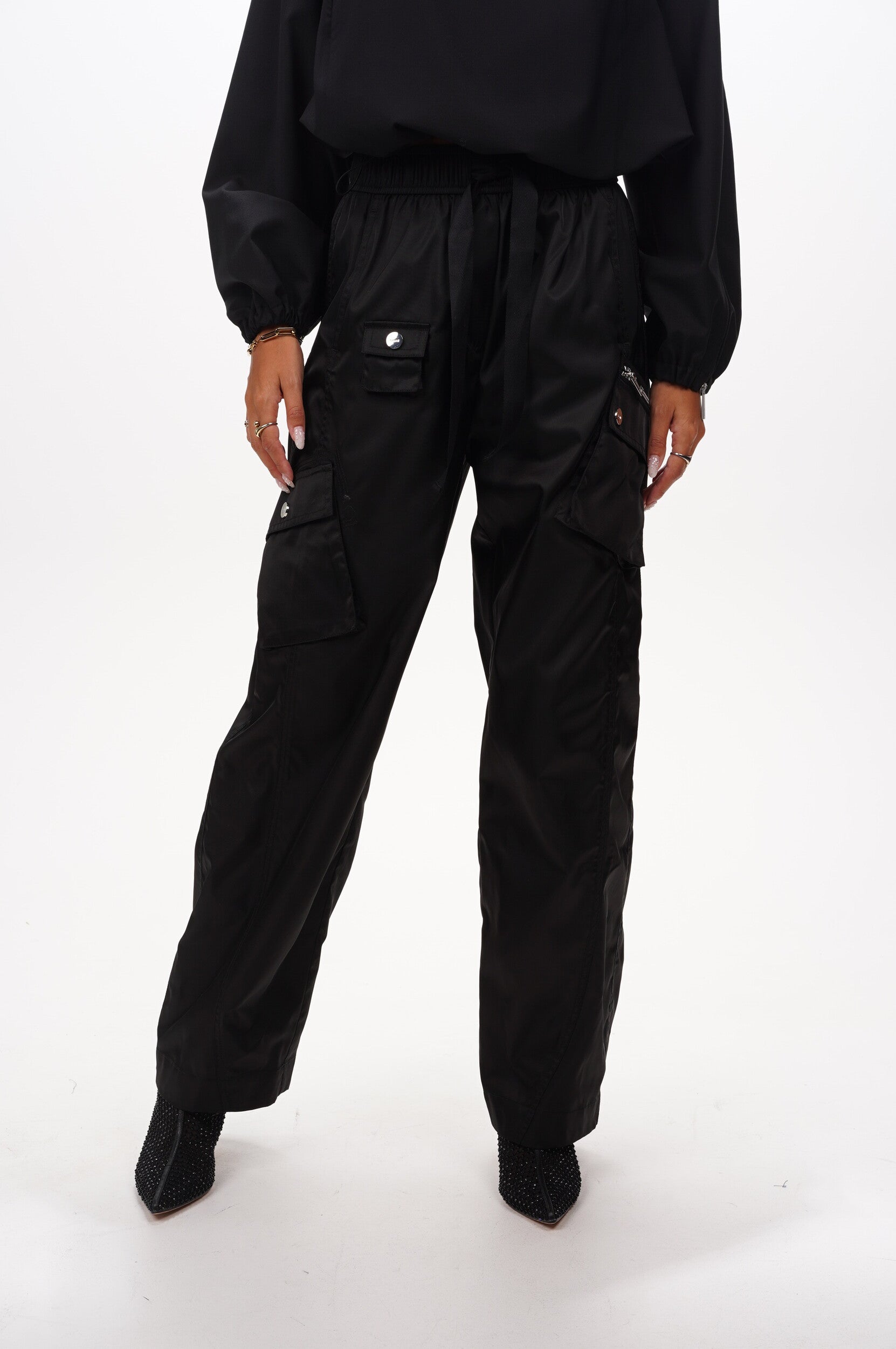 GANNI Trousers Duchesse nylon oversized elasticated 