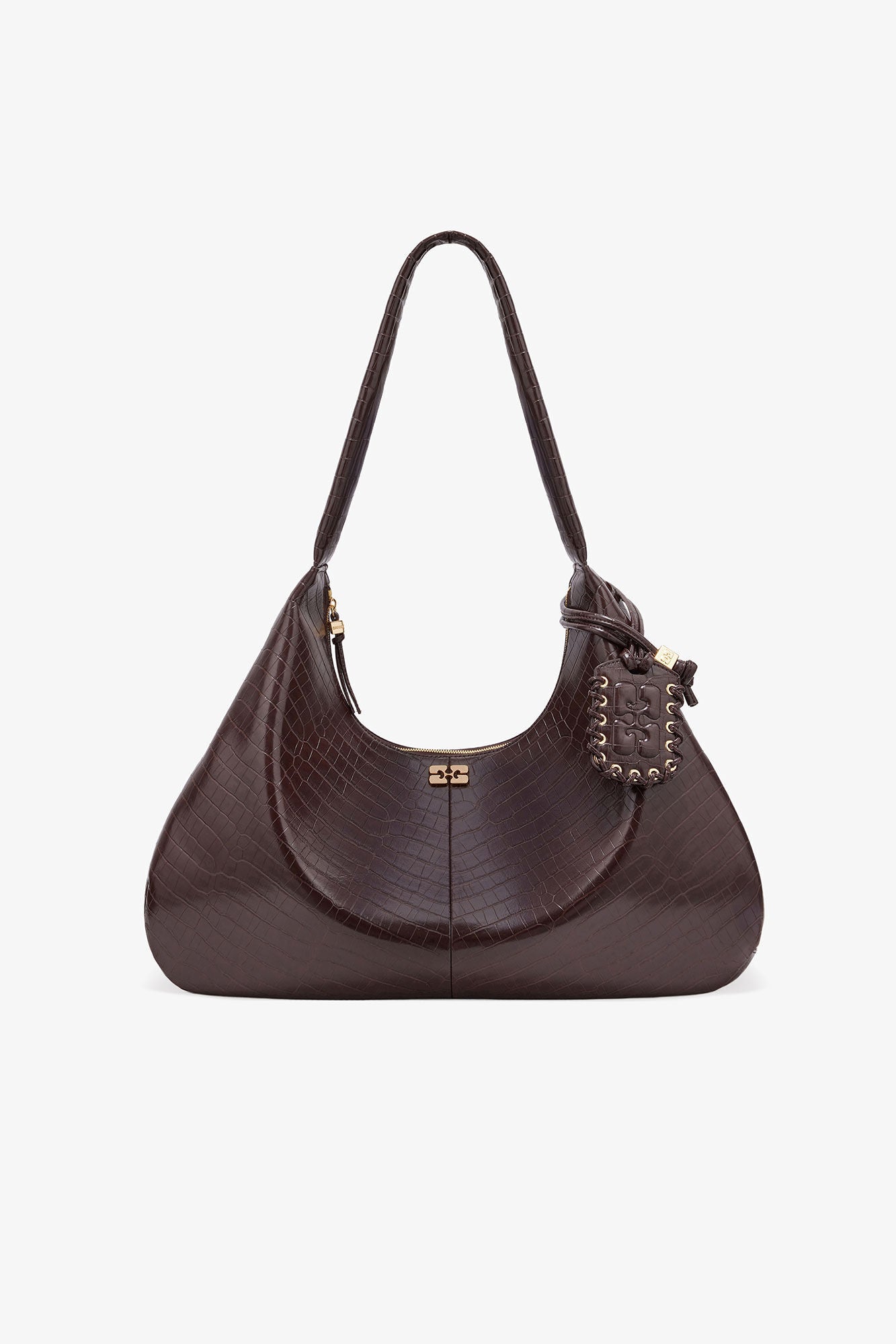GANNI Bag Hobo medium croco chocolate fondant