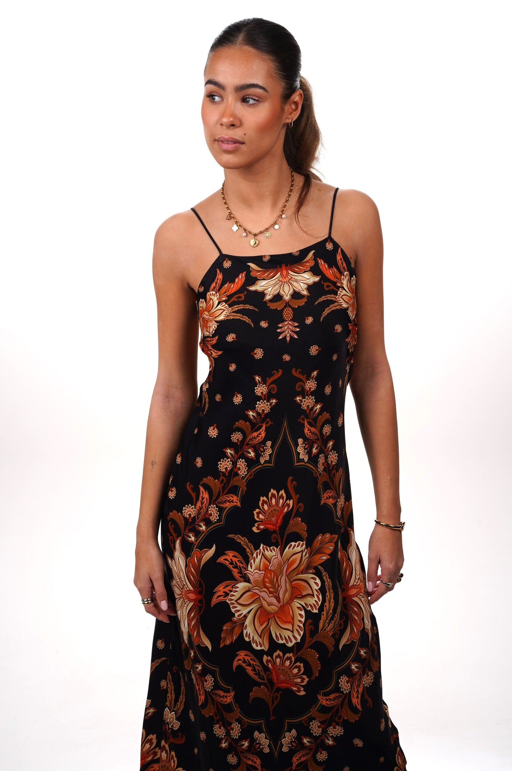 FARM RIO Dress Majestic garden black slip