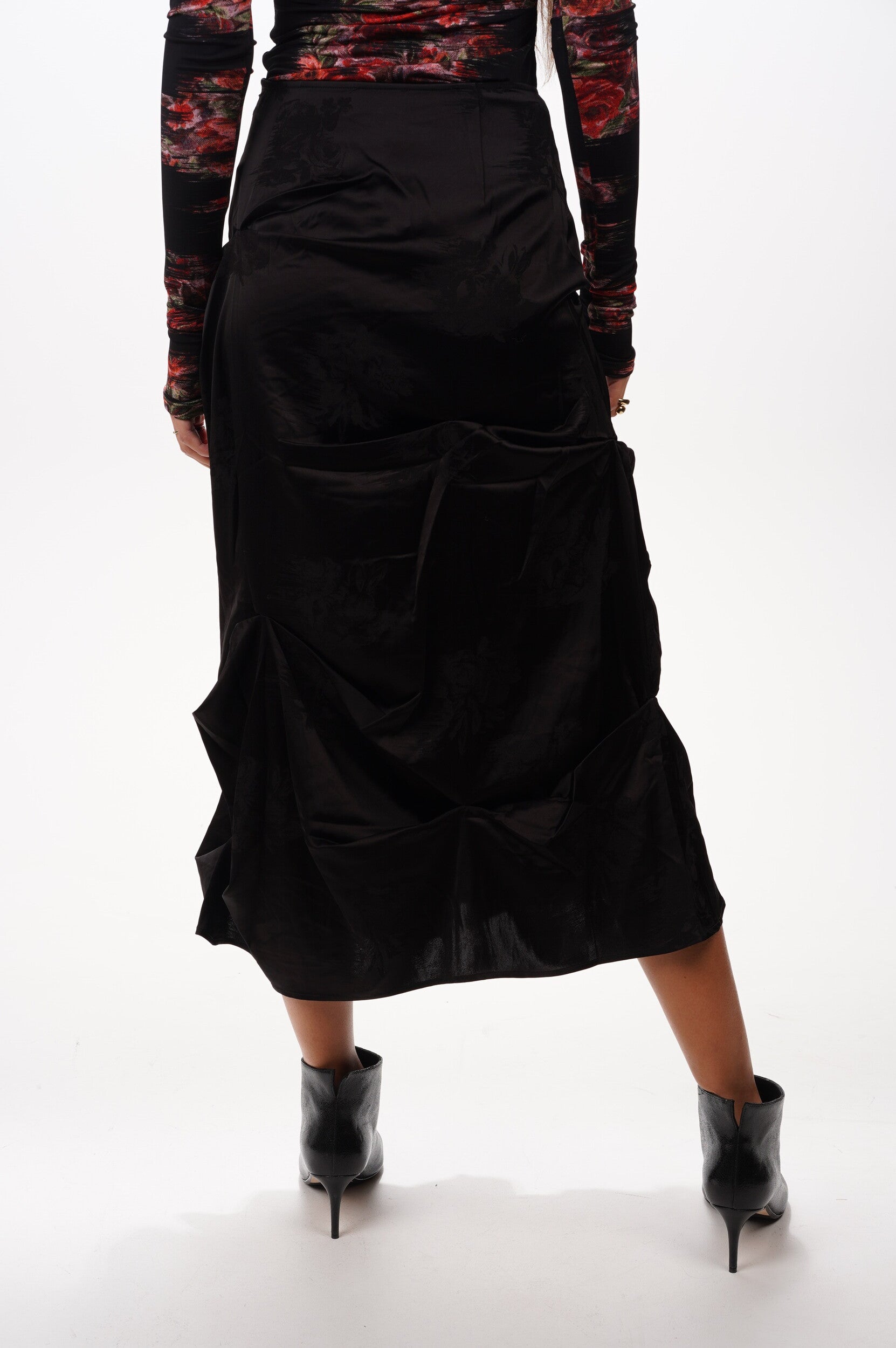 GANNI Skirt Fluid satin jacquard tuck detail long