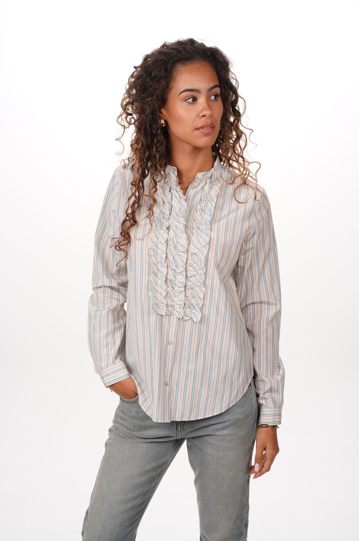FORTE FORTE Blouse Chic striped taffetas with rouches