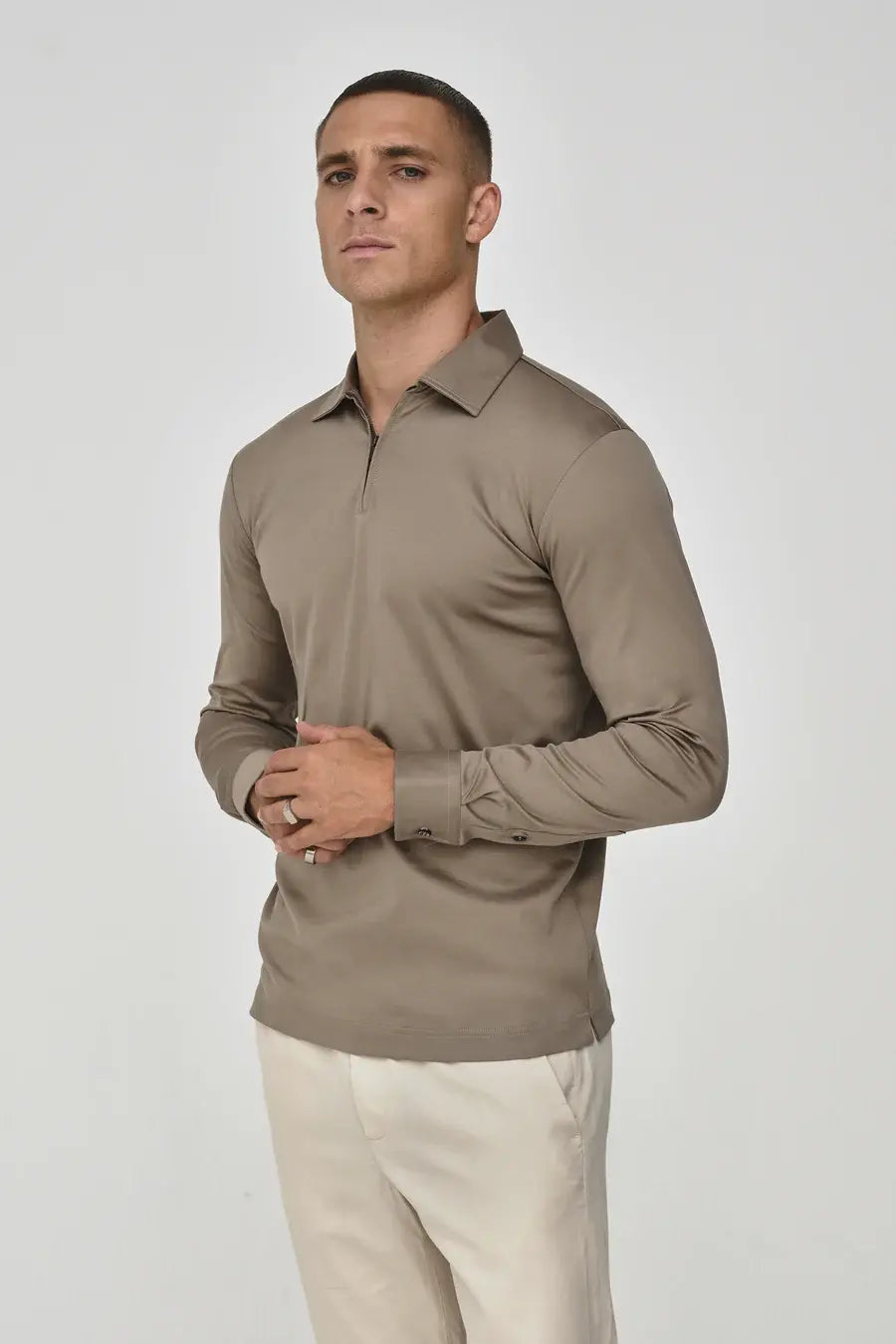 VALENZA Polo PoloZip L/S LeadGrey