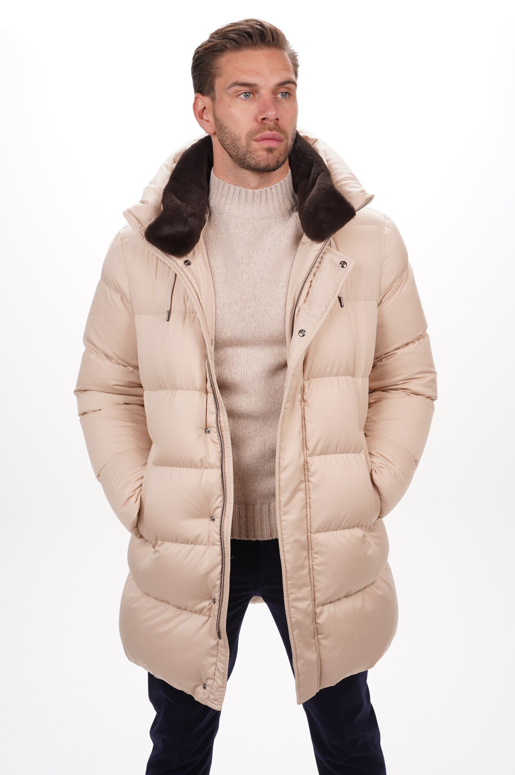 HERNO Coat Men's Woven Half Coat Beige