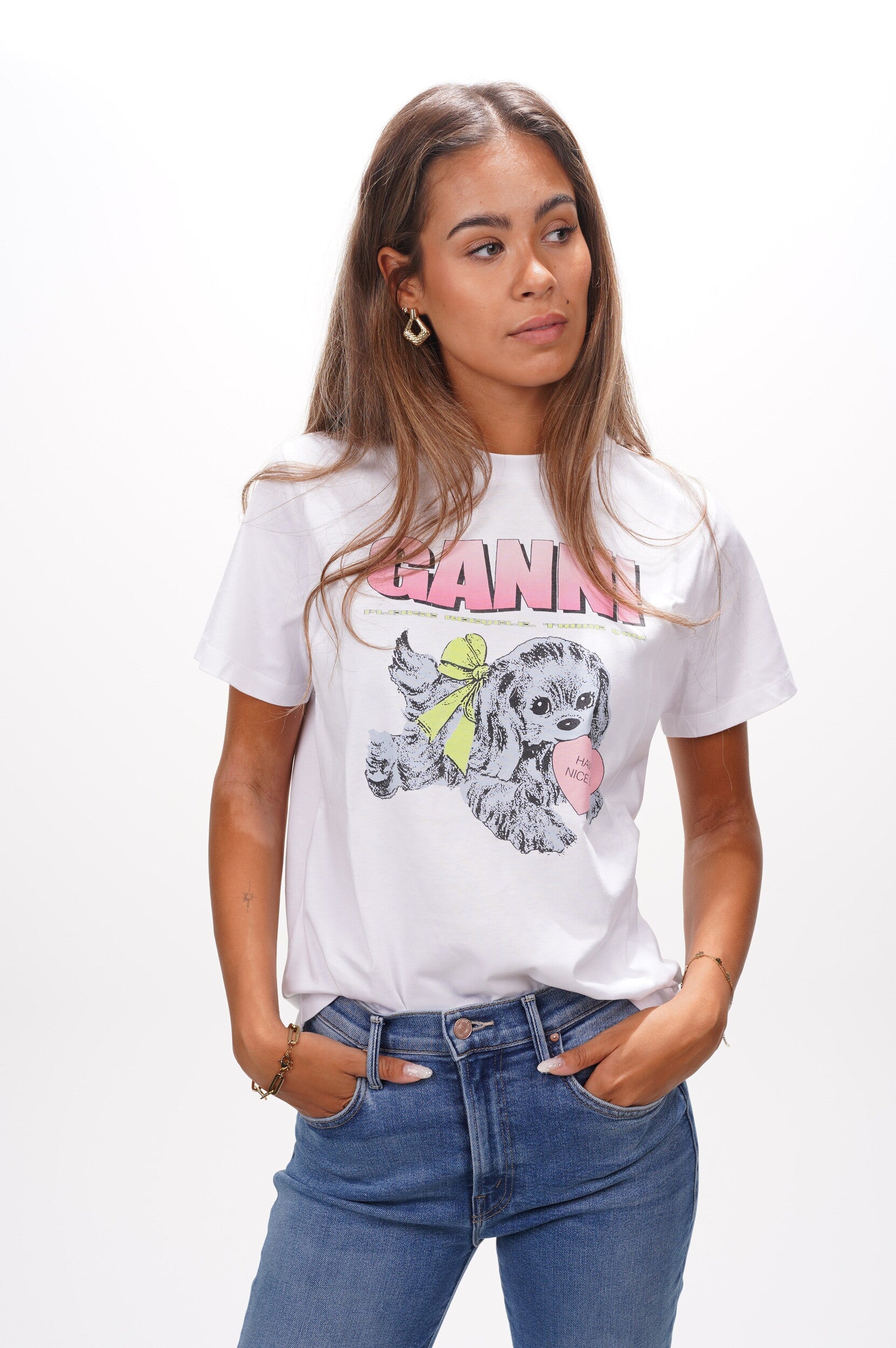 GANNI T Shirt Basic cotton jersey neon puppy