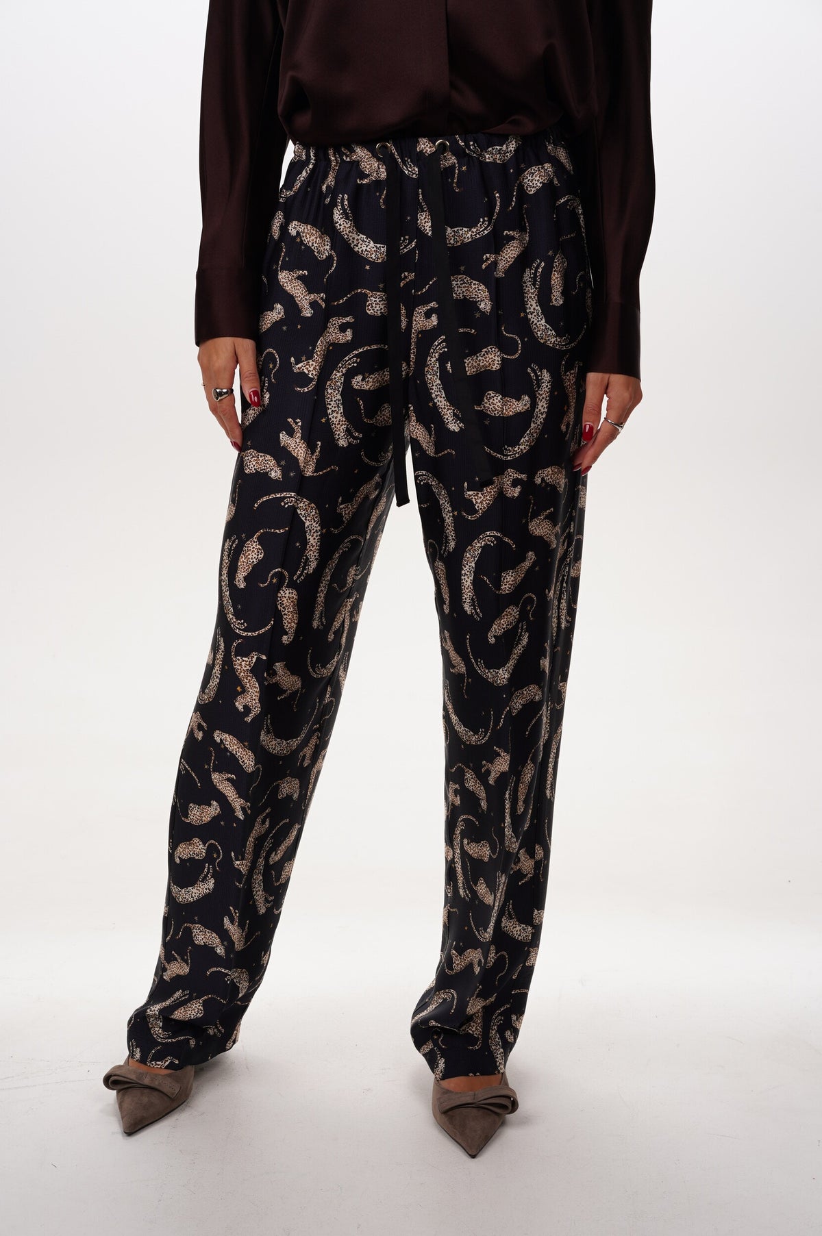 FORTE FORTE Trousers Royal leopard print satin drawstring 