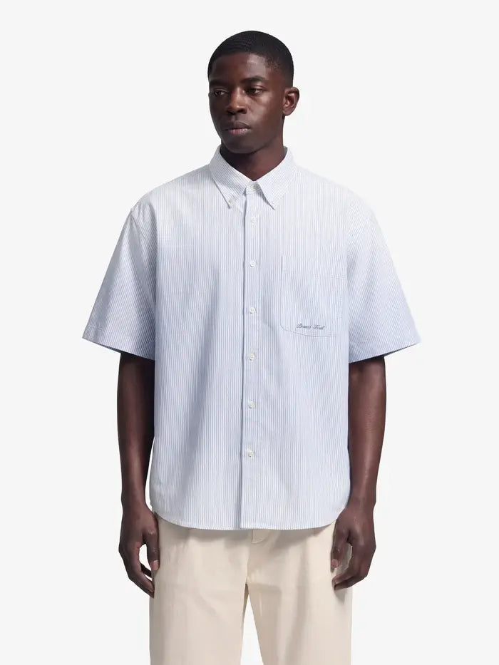 BRAMS FRUIT Shirt Distressed Oxford Shirt SS Light Blue