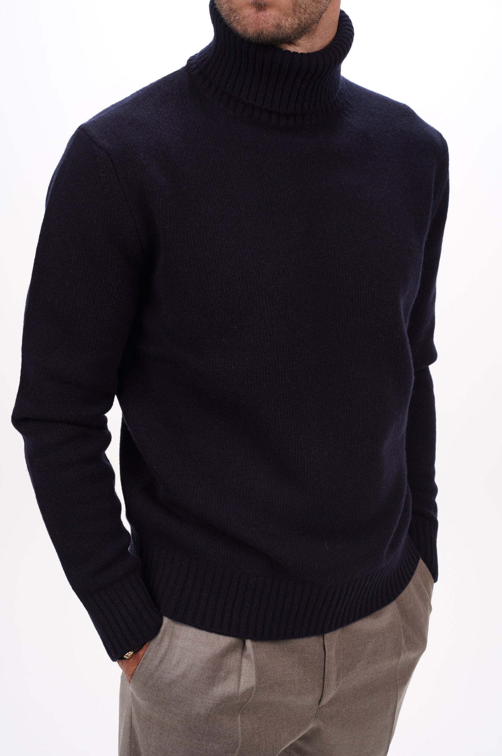 SEVEN GAUGE Pull LAMBSWOOL HIGH NECK SWEATER BLU