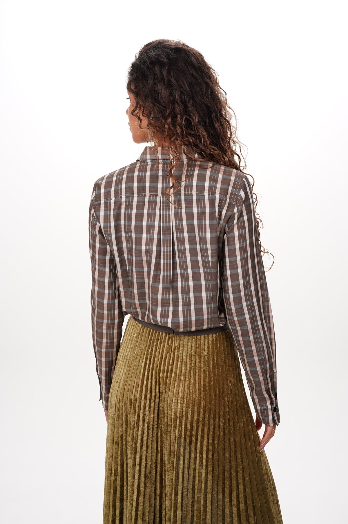 FORTE FORTE Blouse Tartan light voile with rouches
