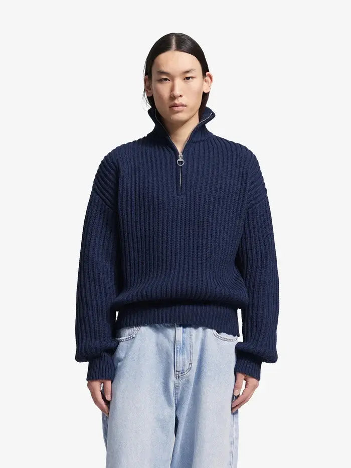 BRAMS FRUIT Pull Fisherman Quarter Zip Knit - Midnight Blue
