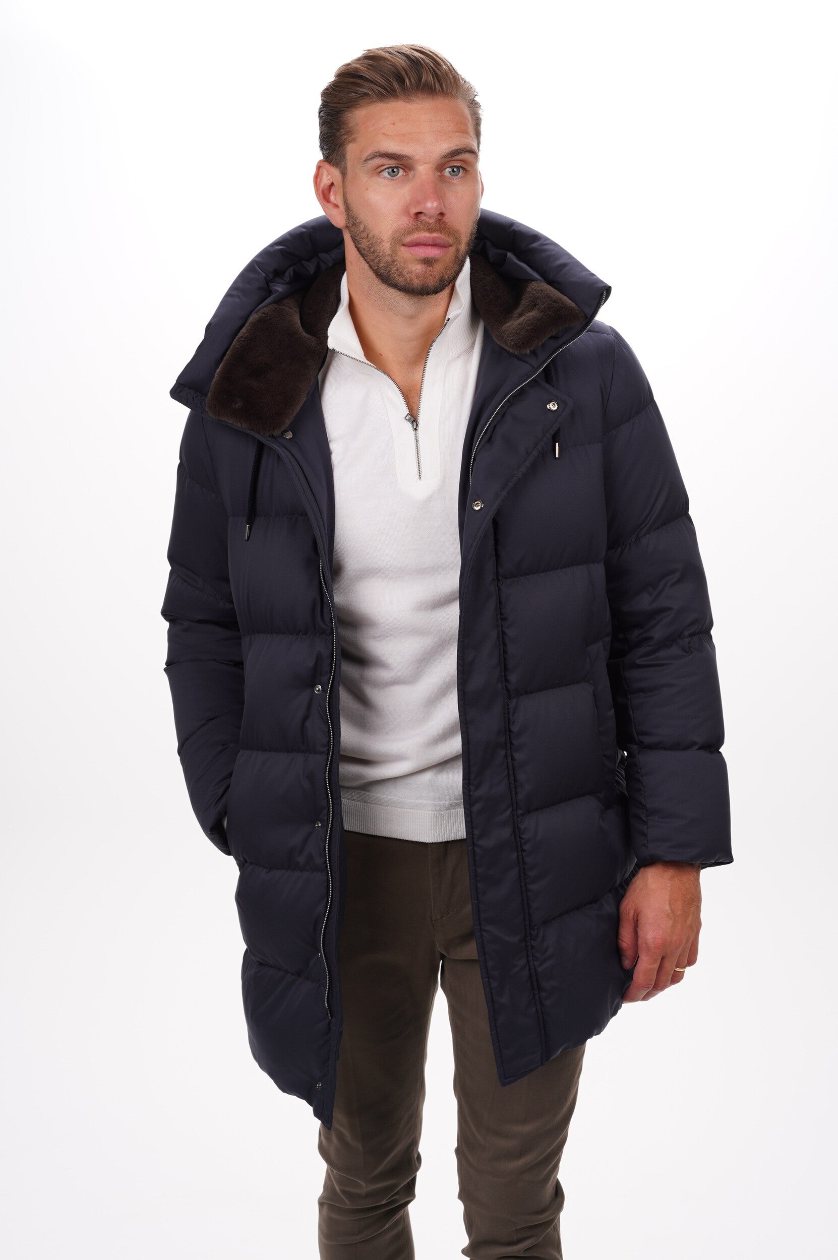 HERNO Coat Men's Woven Half Coat Blue