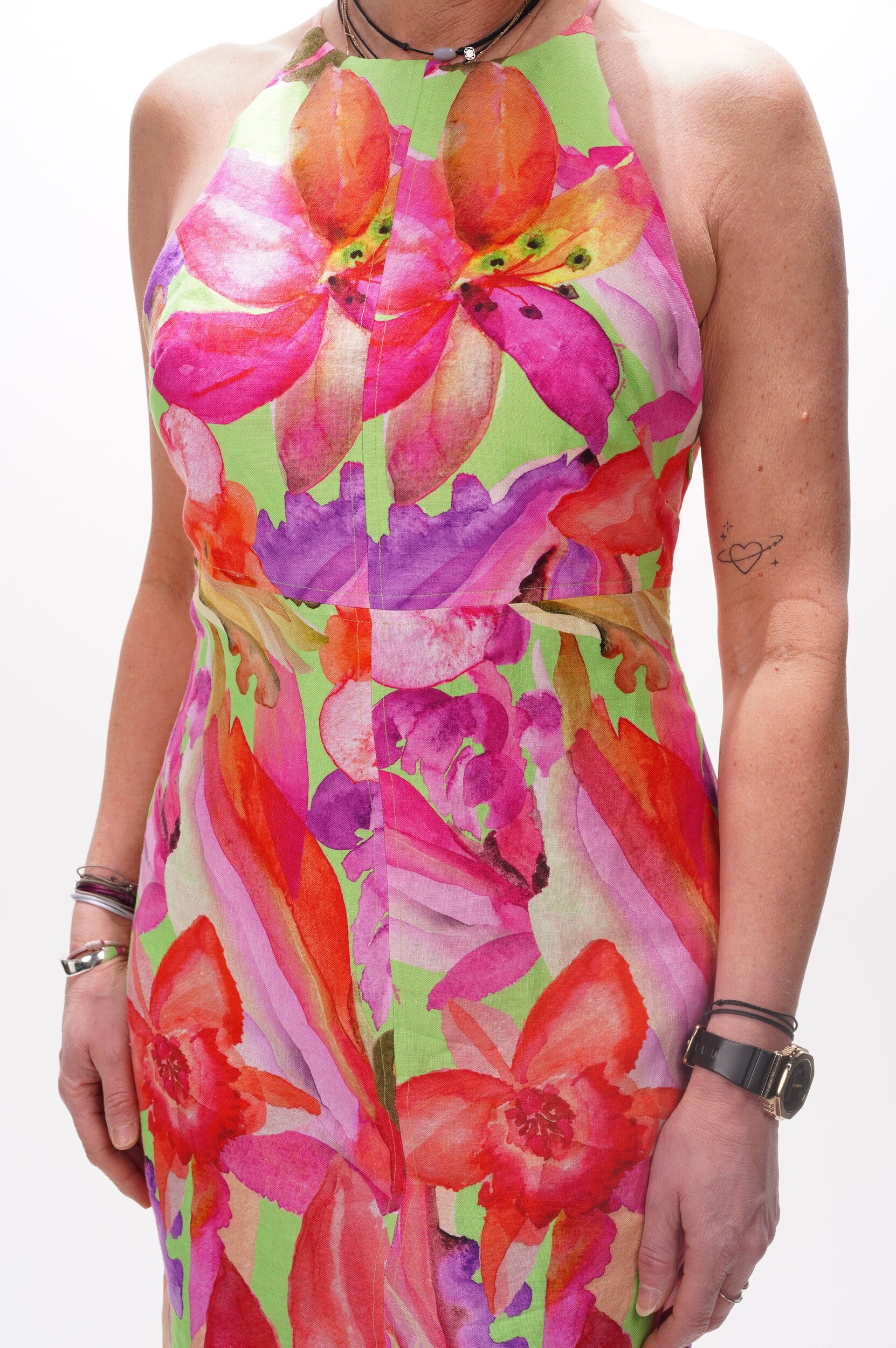 FARM RIO Dress Artsy flora green sleeveless midi