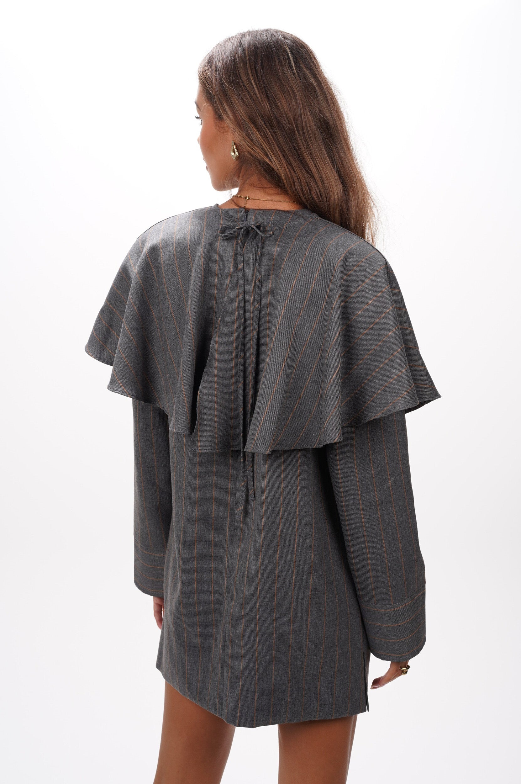 GANNI Dress Brushed wool stripe circle collar mini