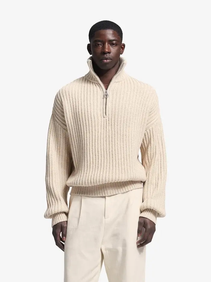BRAMS FRUIT Pull Fisherman Quarter Zip Knit - Beige