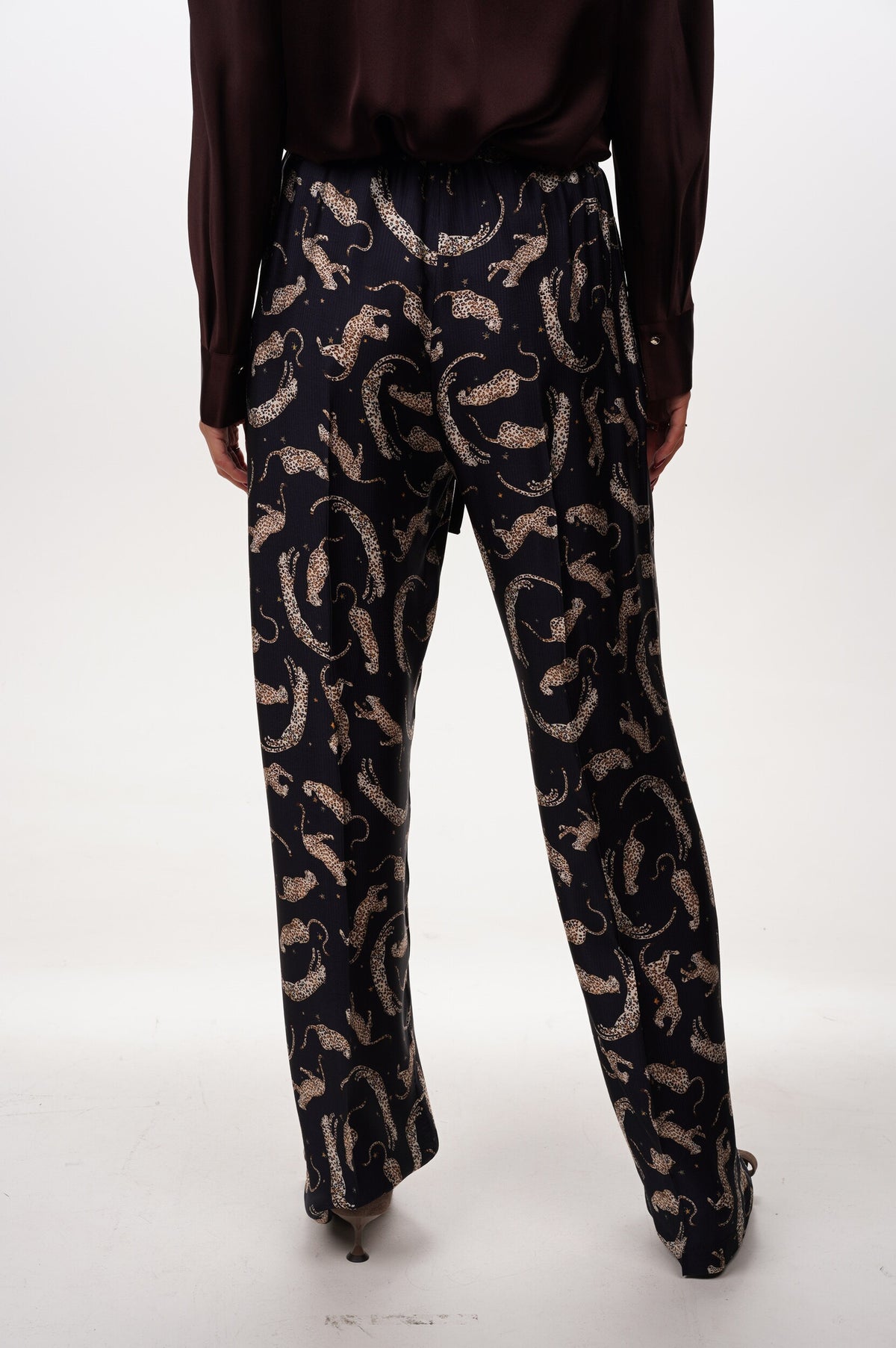 FORTE FORTE Trousers Royal leopard print satin drawstring 