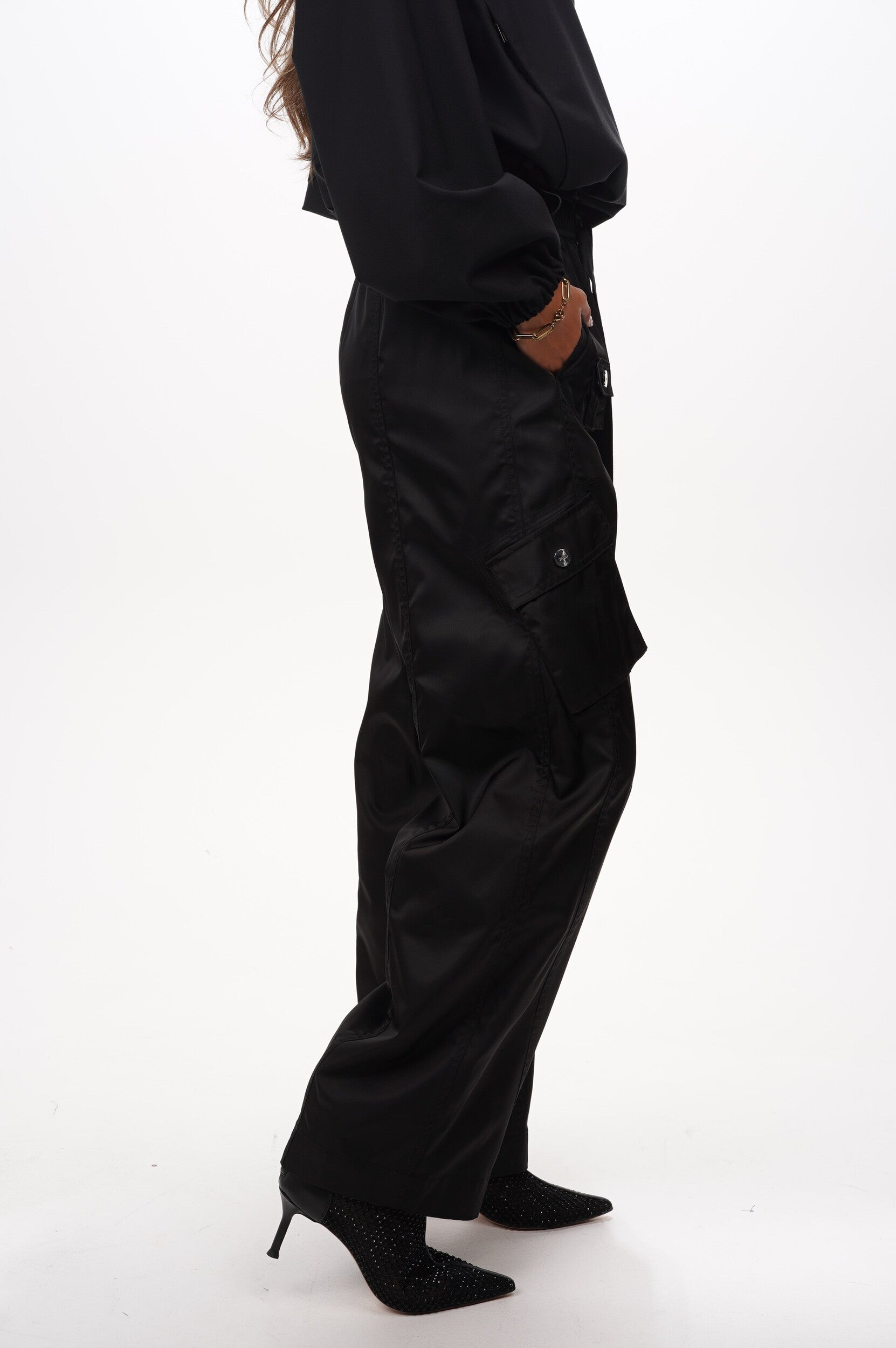 GANNI Trousers Duchesse nylon oversized elasticated 